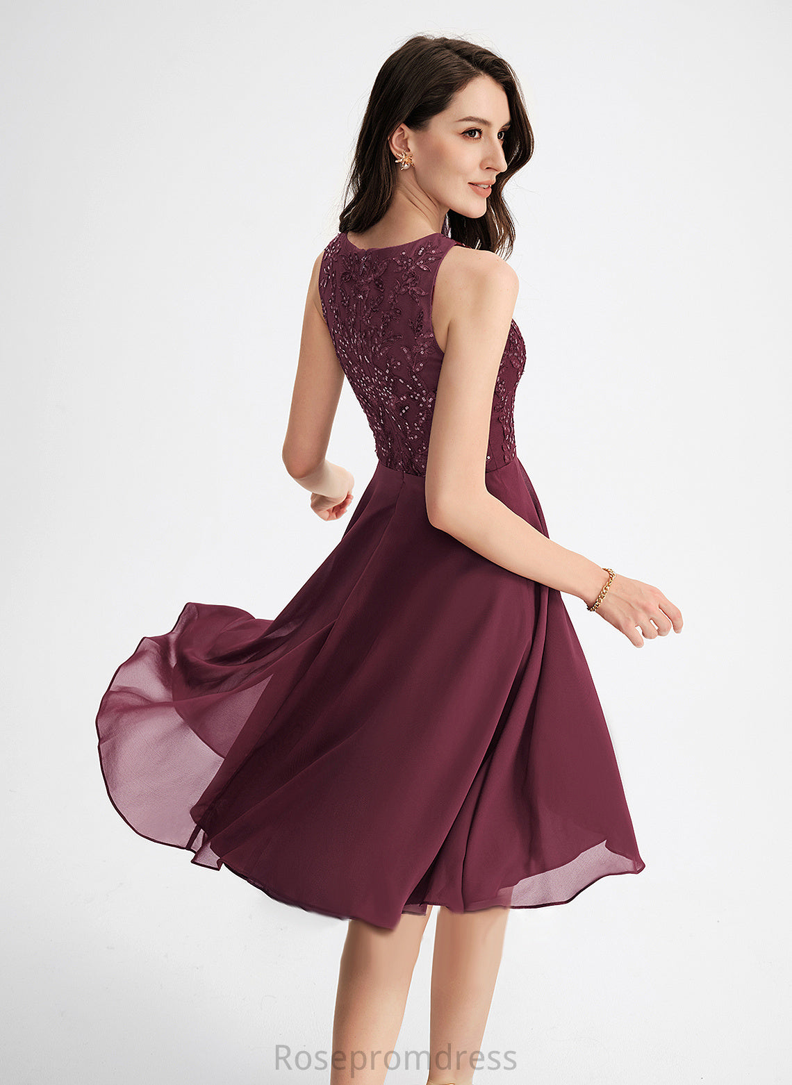 Cocktail Neck Scoop Cocktail Dresses With Sequins Lace Chiffon Asymmetrical Dress A-Line Londyn