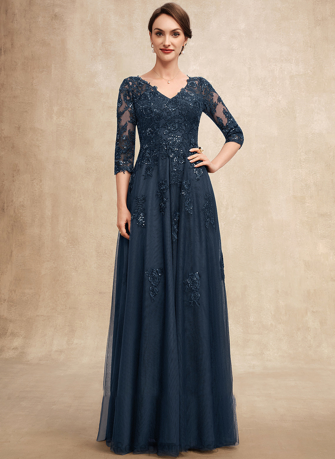 With Mother the A-Line Lace of Bride V-neck Mother of the Bride Dresses Dress Floor-Length Sequins Tulle Addisyn