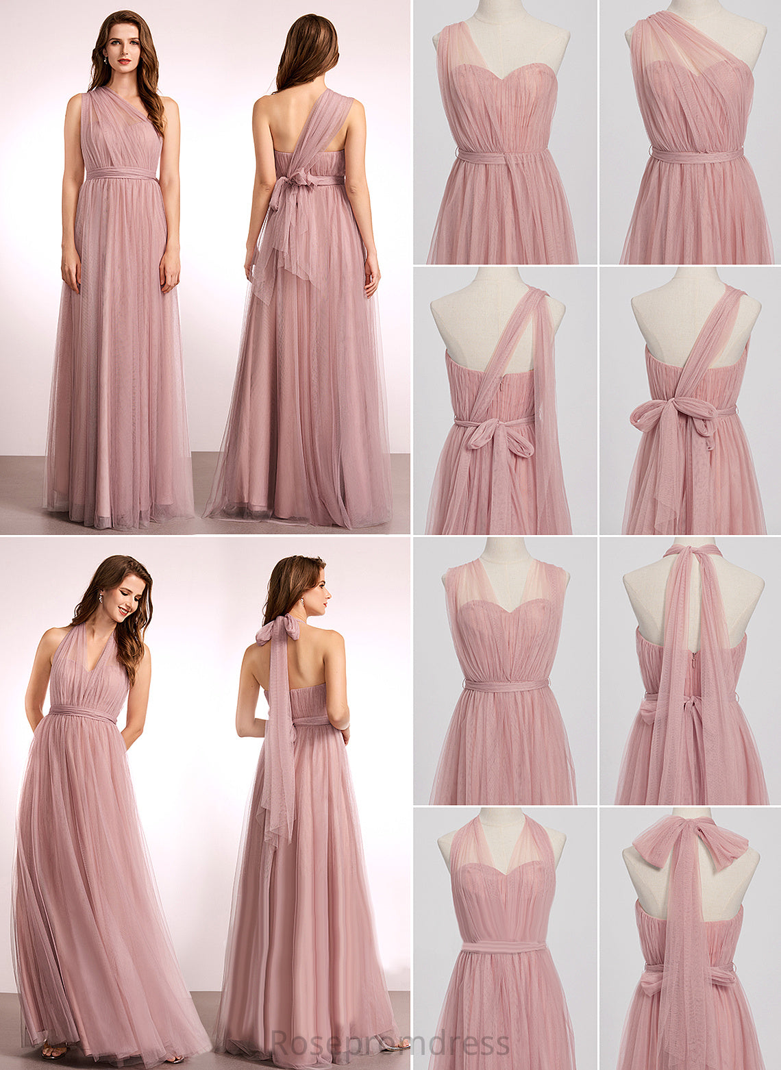 Tulle Fabric Neckline V-Neck OfftheShoulder Straps&Sleeves Length Floor-Length A-line OneShoulder Silhouette Terri Bridesmaid Dresses