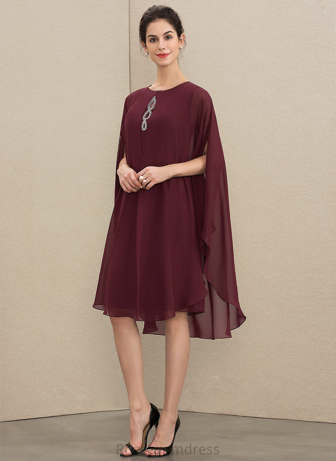 the Mother Neck A-Line of Knee-Length Nita With Scoop Chiffon Dress Mother of the Bride Dresses Bride Beading