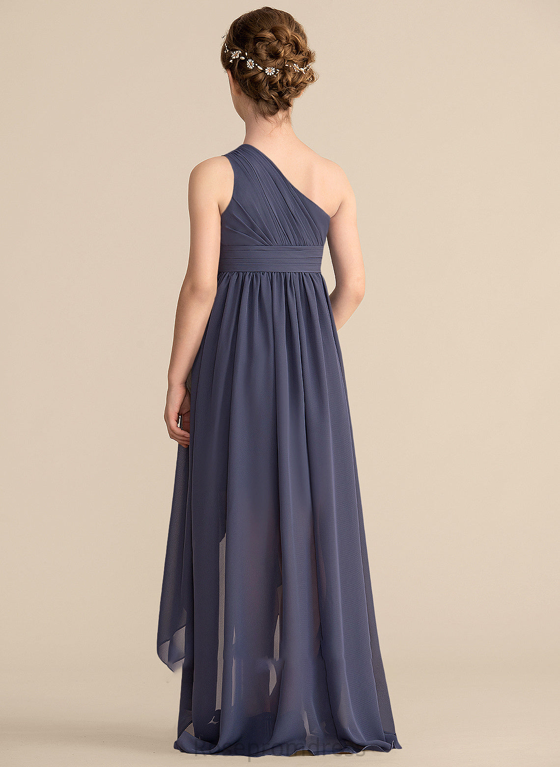 A-Line Nellie One-Shoulder Chiffon Asymmetrical With Ruffle Junior Bridesmaid Dresses