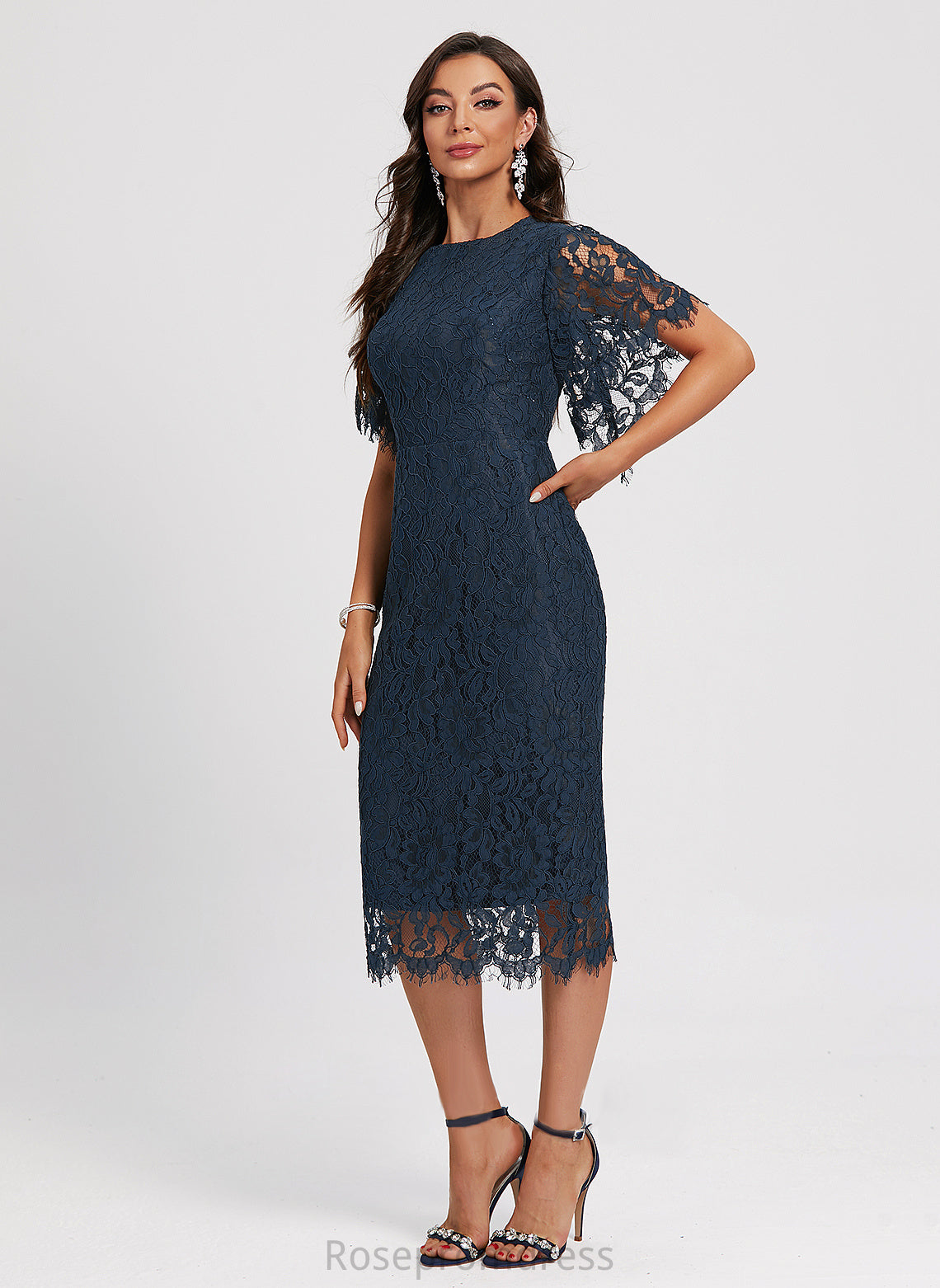 Dania Neck Scoop Knee-Length Cocktail Cocktail Dresses Lace Dress Sheath/Column