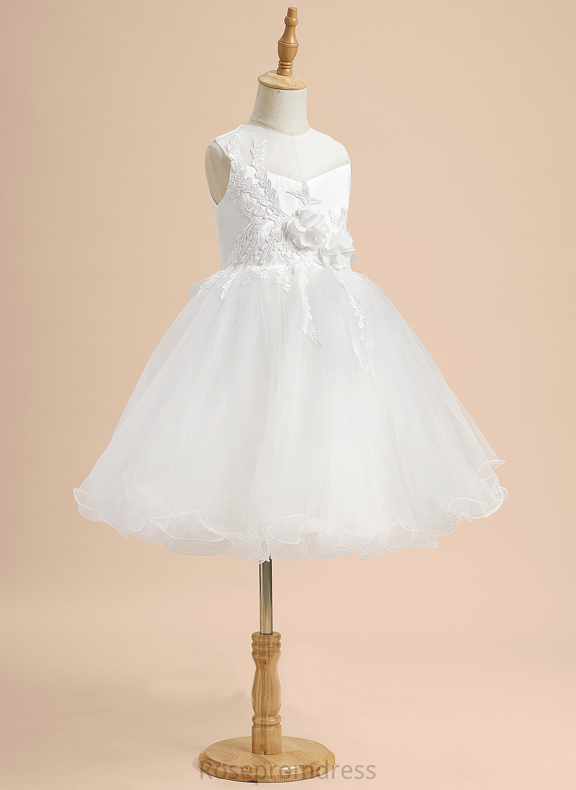 Neck Knee-length Ashleigh Flower Satin/Tulle With Flower Girl Dresses Girl Scoop Sleeveless Lace/Flower(s)/Bow(s) - A-Line Dress