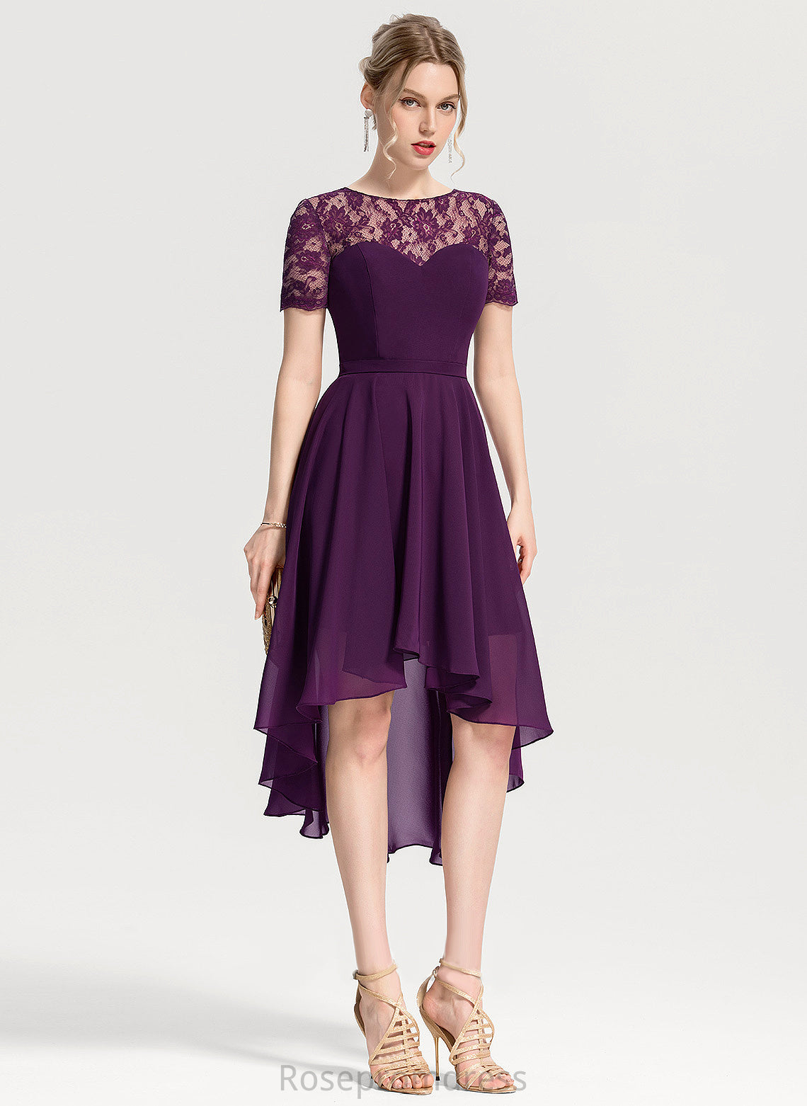 Cocktail Asymmetrical Cocktail Dresses Savannah A-Line Neck Lace Scoop Chiffon With Dress Lace