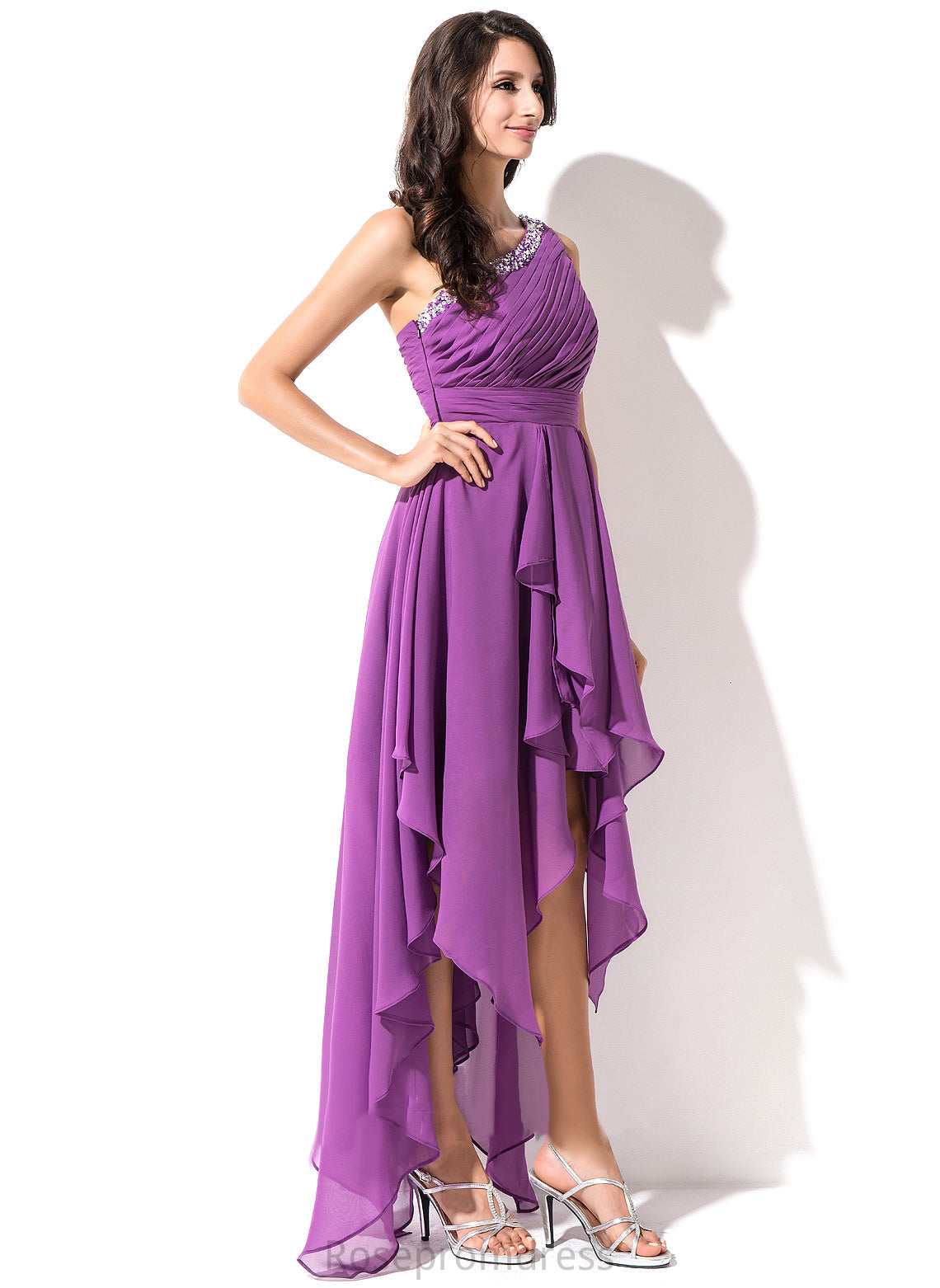 Homecoming Dresses One-Shoulder With Ruffle Anastasia A-Line Chiffon Sequins Dress Asymmetrical Homecoming Beading