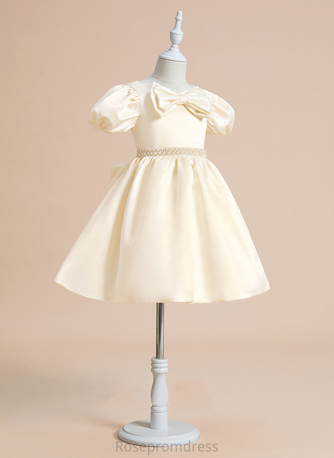 With Myla Ball-Gown/Princess Sleeves Girl Dress - Short Flower Satin V-neck Flower Girl Dresses Beading/Bow(s) Knee-length