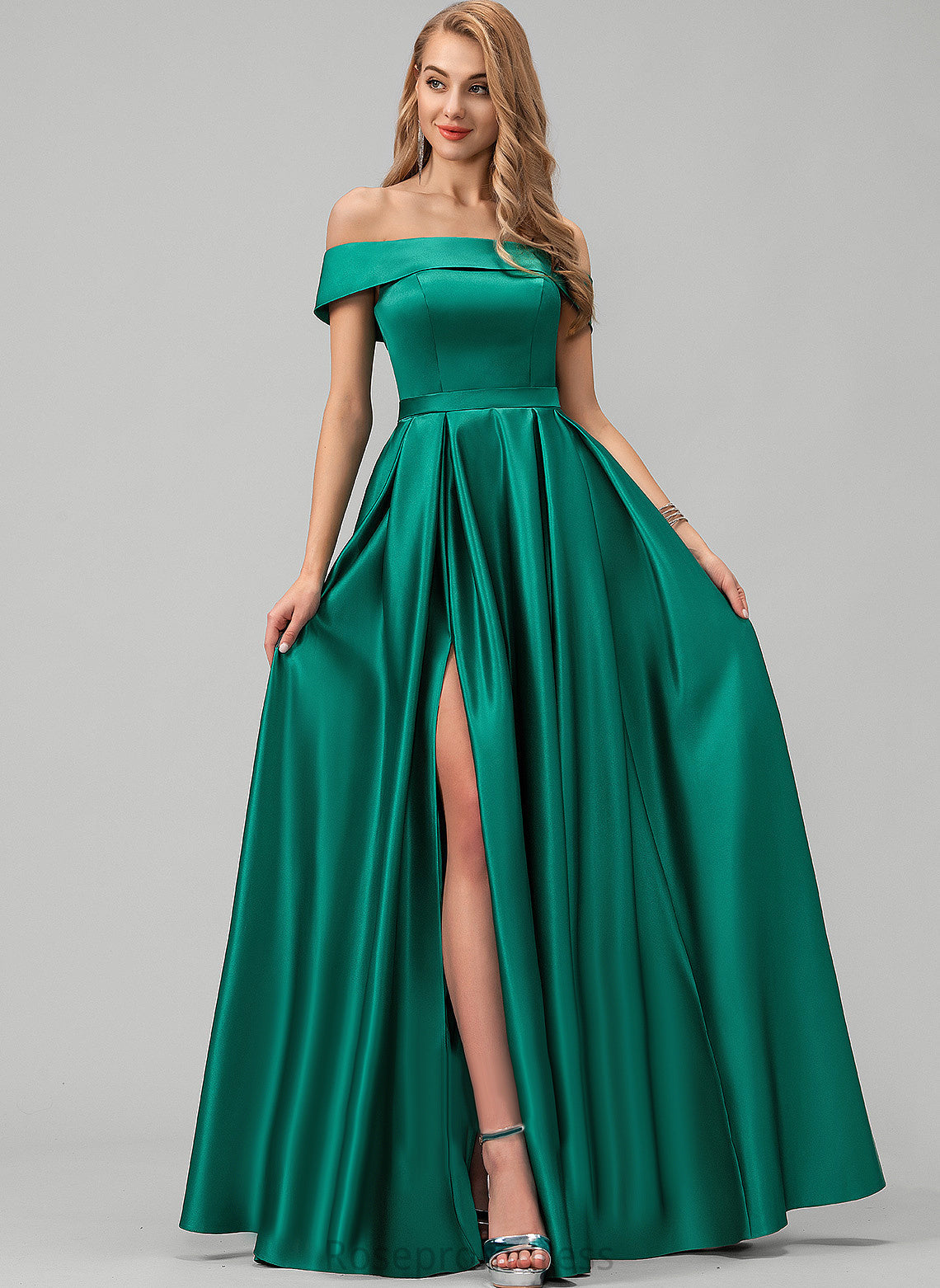 Satin Off-the-Shoulder Prom Dresses Floor-Length Mercedes Ball-Gown/Princess