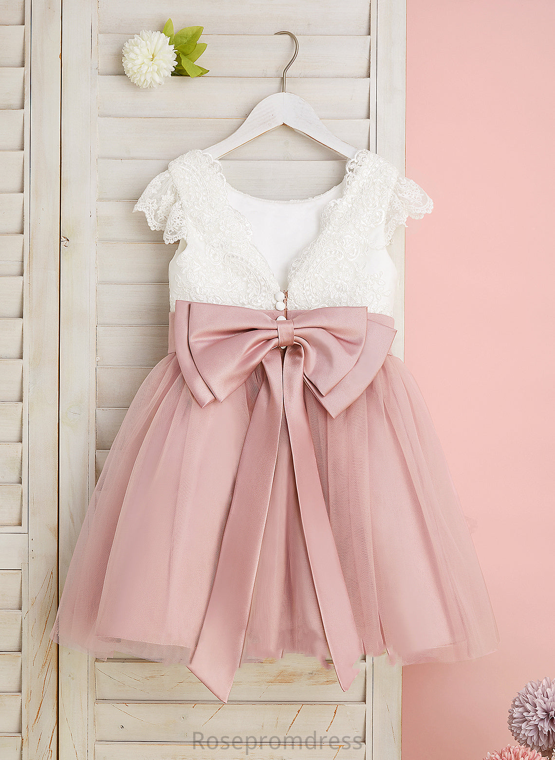 Girl Knee-length Lace/Bow(s) Short Scoop Flower Girl Dresses Flower Tulle - Neck With Sleeves Dress A-Line Micah