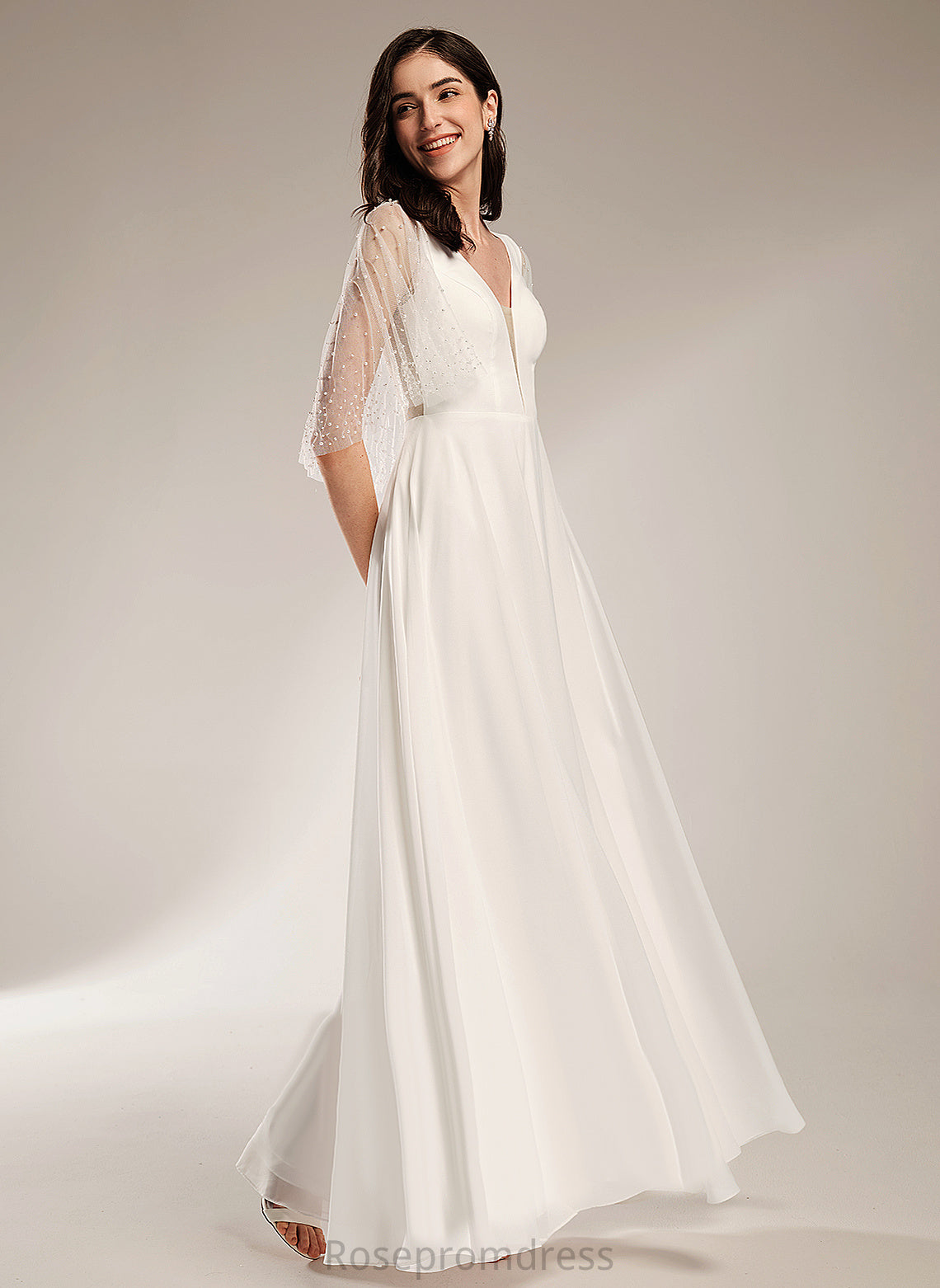 With A-Line Wedding V-neck Eliana Beading Wedding Dresses Chiffon Floor-Length Dress