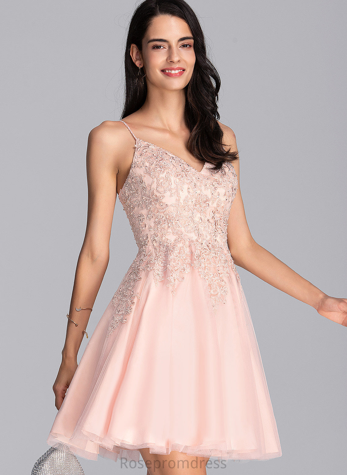 Prom Dresses A-Line Short/Mini Sloane Tulle Beading V-neck With