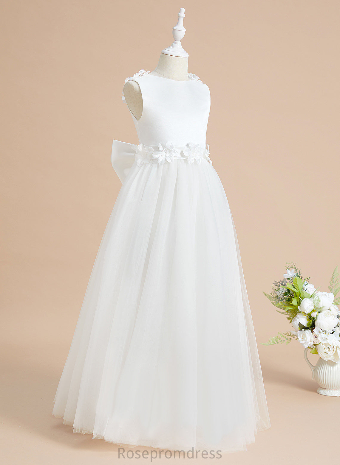 With Scoop Dress - Flower A-Line Flower Girl Dresses Neck Sleeveless Satin/Tulle Floor-length Malia Flower(s)/Bow(s) Girl