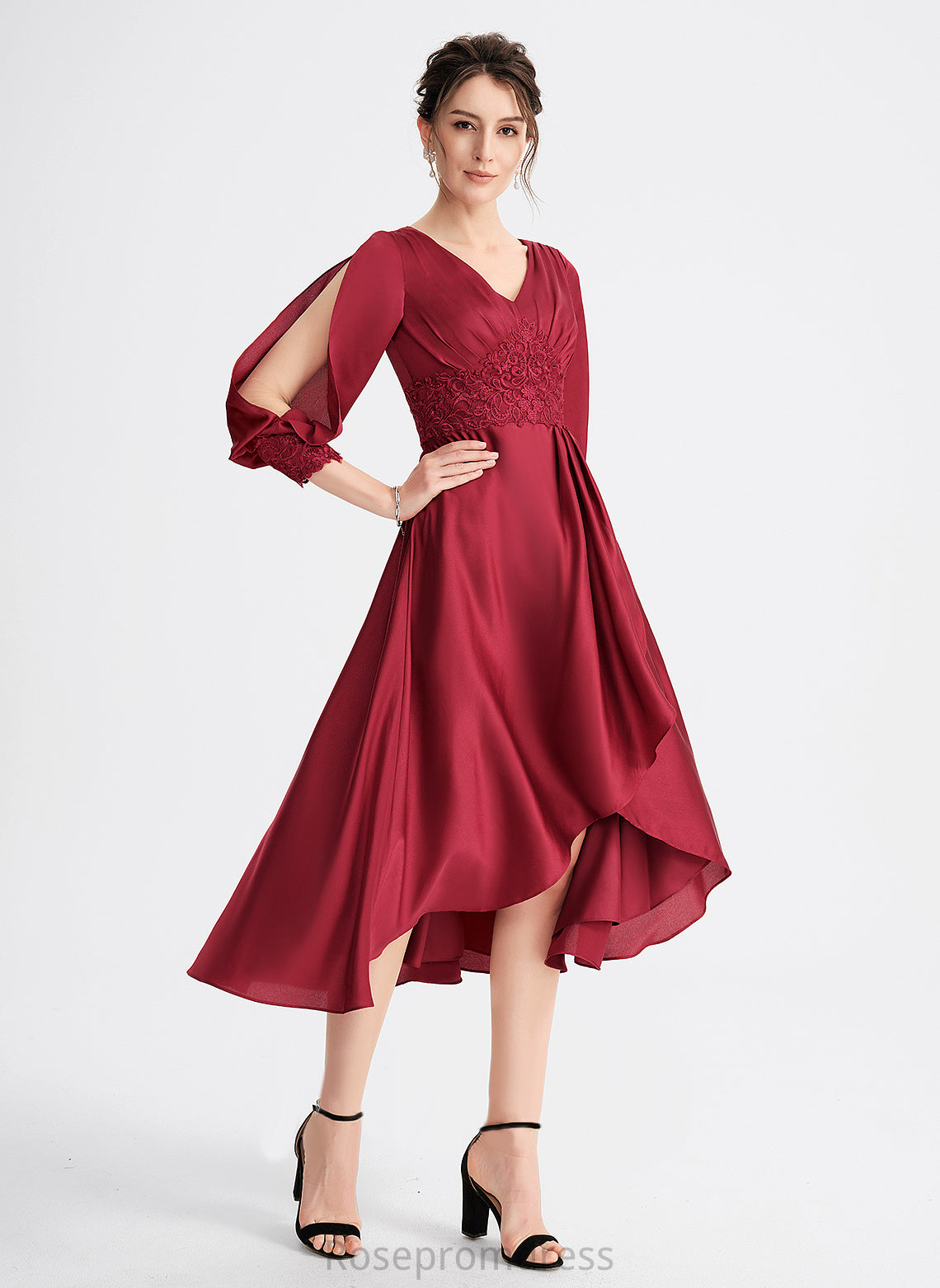 Dress Magdalena Lace Asymmetrical A-Line Cocktail Dresses Satin With Cocktail V-neck