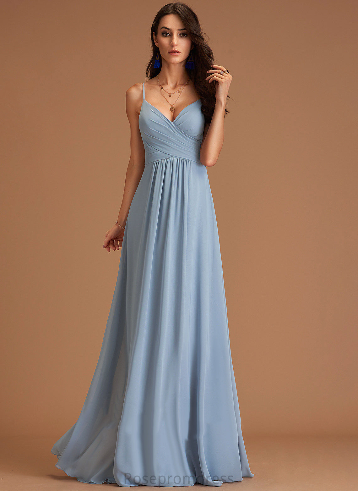 V-neck Pleated Length A-Line Silhouette Neckline Embellishment Floor-Length Fabric Molly Floor Length V-Neck Bridesmaid Dresses