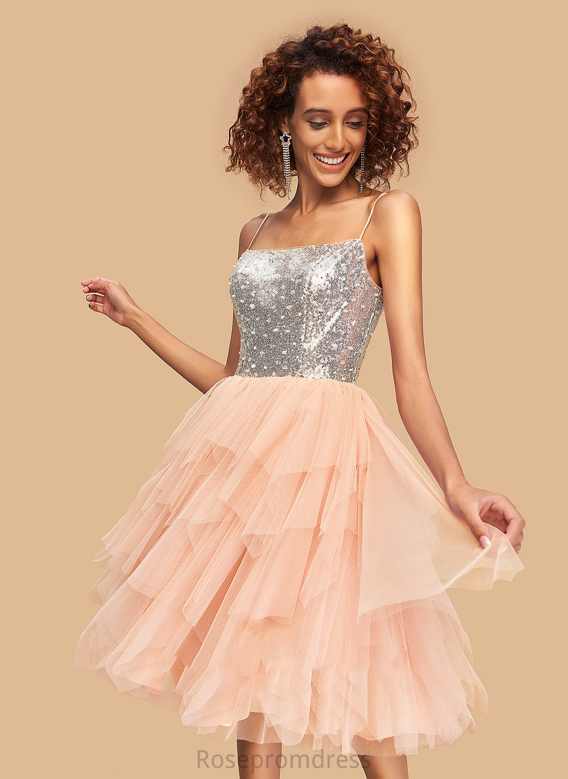 With Sequins Square A-Line Neckline Alula Dress Knee-Length Homecoming Dresses Homecoming Tulle