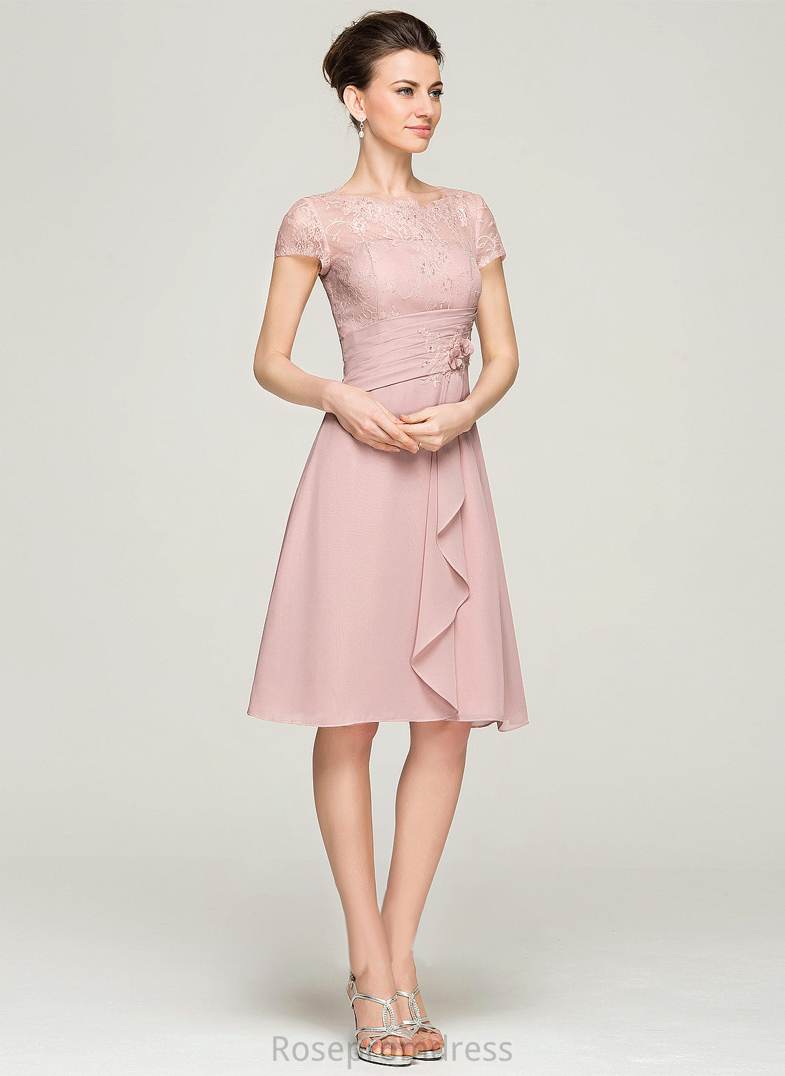 A-Line Scoop Dress Ruffles Chiffon Flower(s) Lace Mother of the Bride Dresses of Sequins Bride Gladys Mother With the Knee-Length Beading Neck Cascading