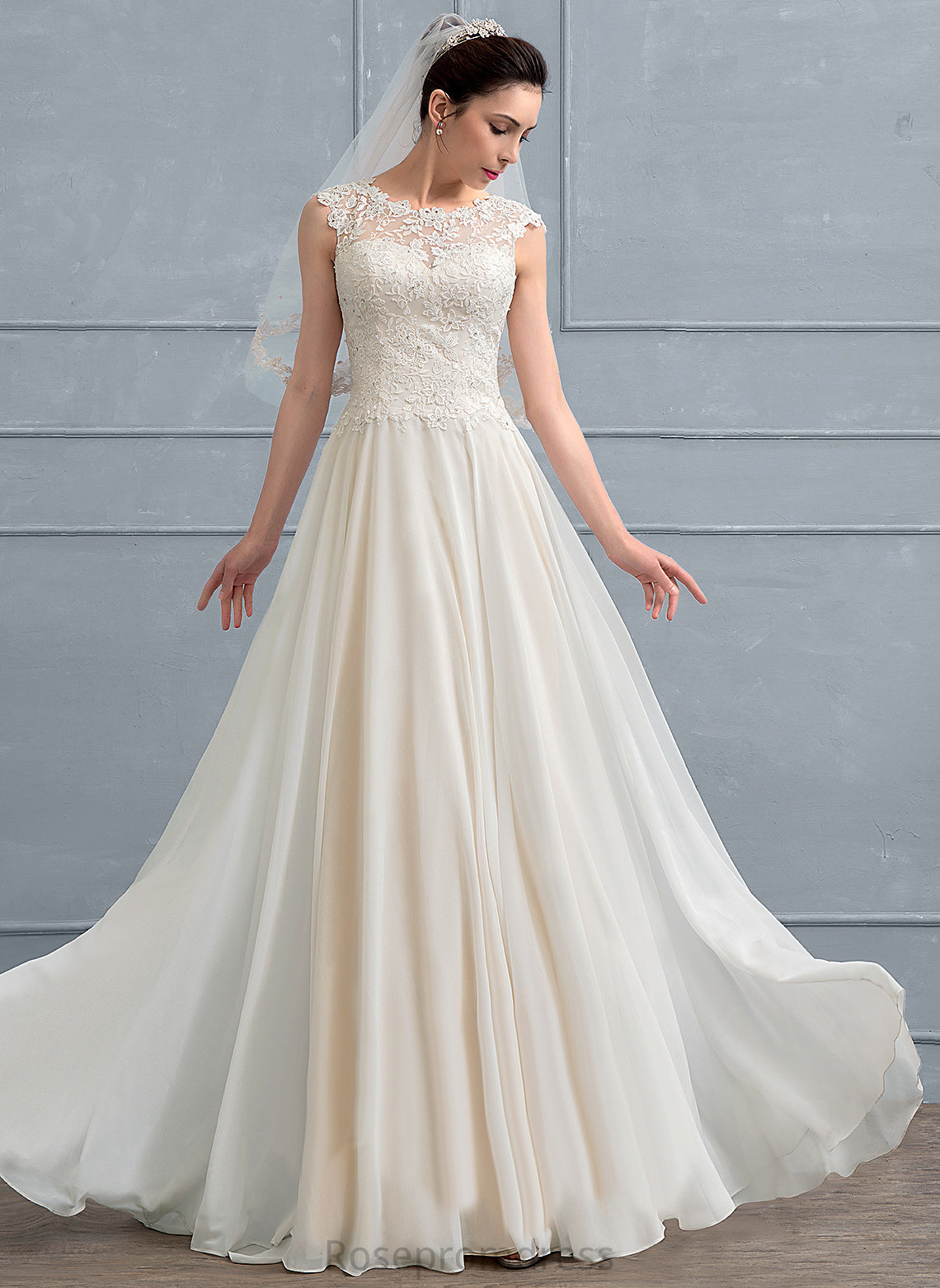 Beading Neck Floor-Length Scoop Dress Chiffon Sequins A-Line Wedding With Wedding Dresses Lace Nathalie