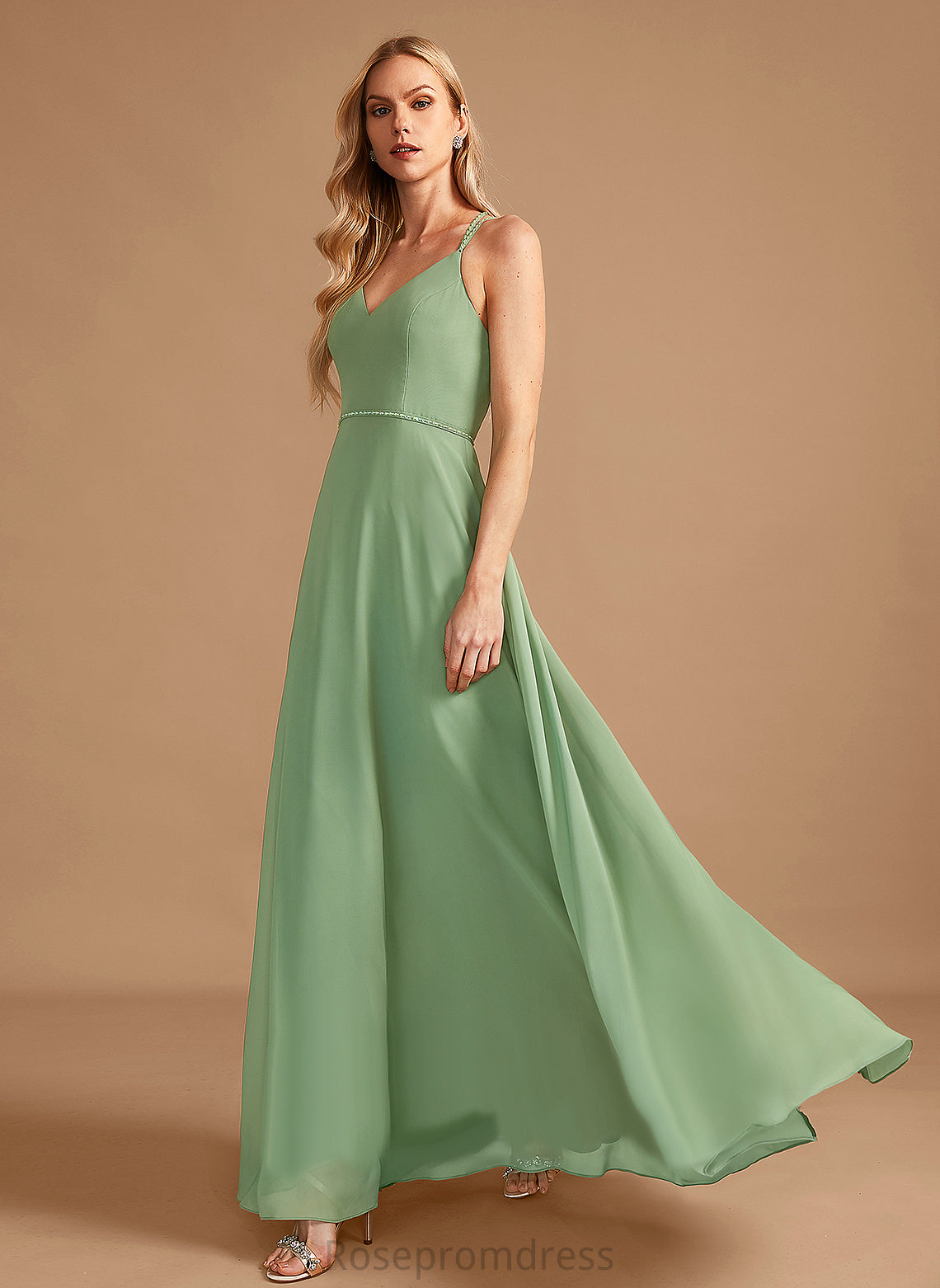 Floor-Length Silhouette Sequins V-neck Neckline Length Beading Fabric Embellishment A-Line America Bridesmaid Dresses