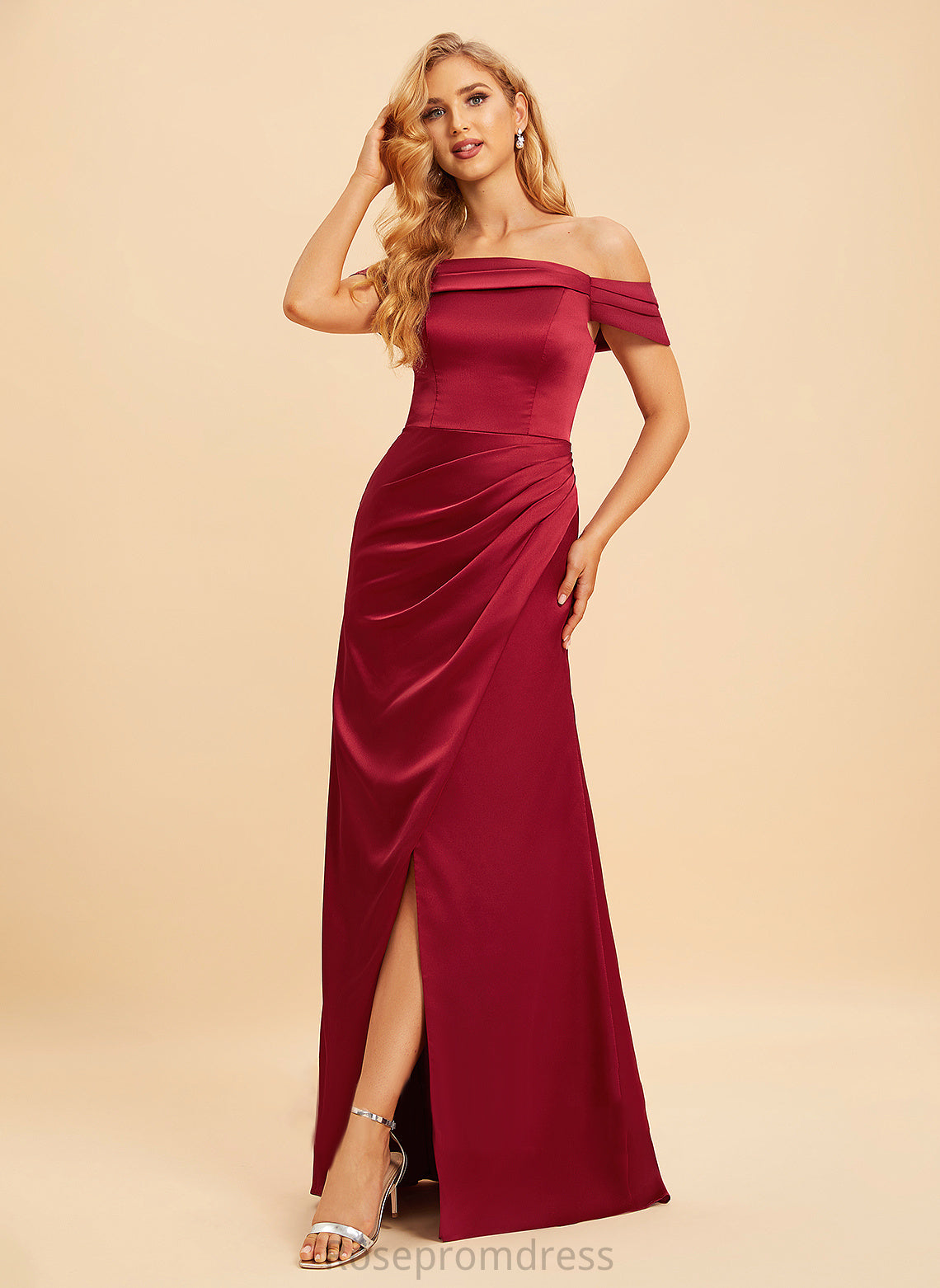 SplitFront Length Floor-Length A-Line Neckline Off-the-Shoulder Fabric Embellishment Silhouette Taniyah A-Line/Princess Floor Length Bridesmaid Dresses