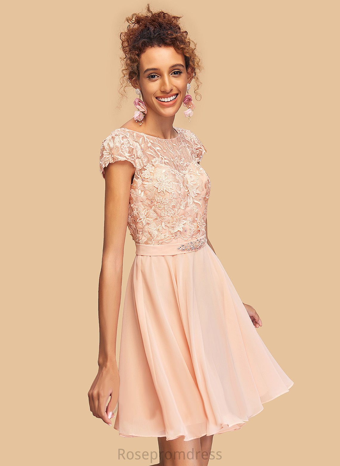 With Dress Chiffon Beading Homecoming Dresses Neck Lace A-Line Scoop Giovanna Homecoming Short/Mini