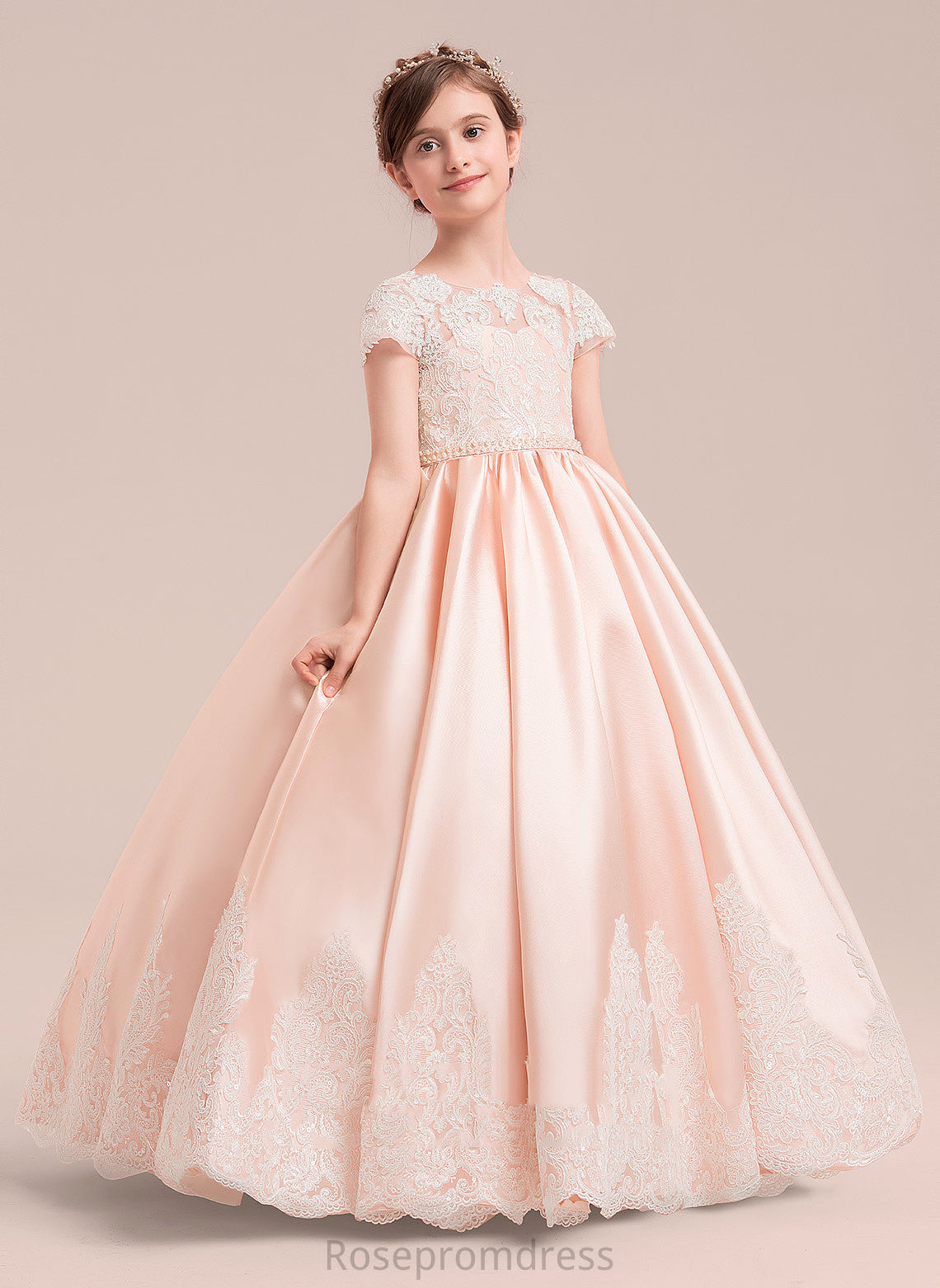 Cloe Flower - included) Floor-length Flower Girl Dresses (Petticoat With Sleeves Ball Beading Girl Gown Satin/Tulle/Lace NOT Short Scoop Dress Neck