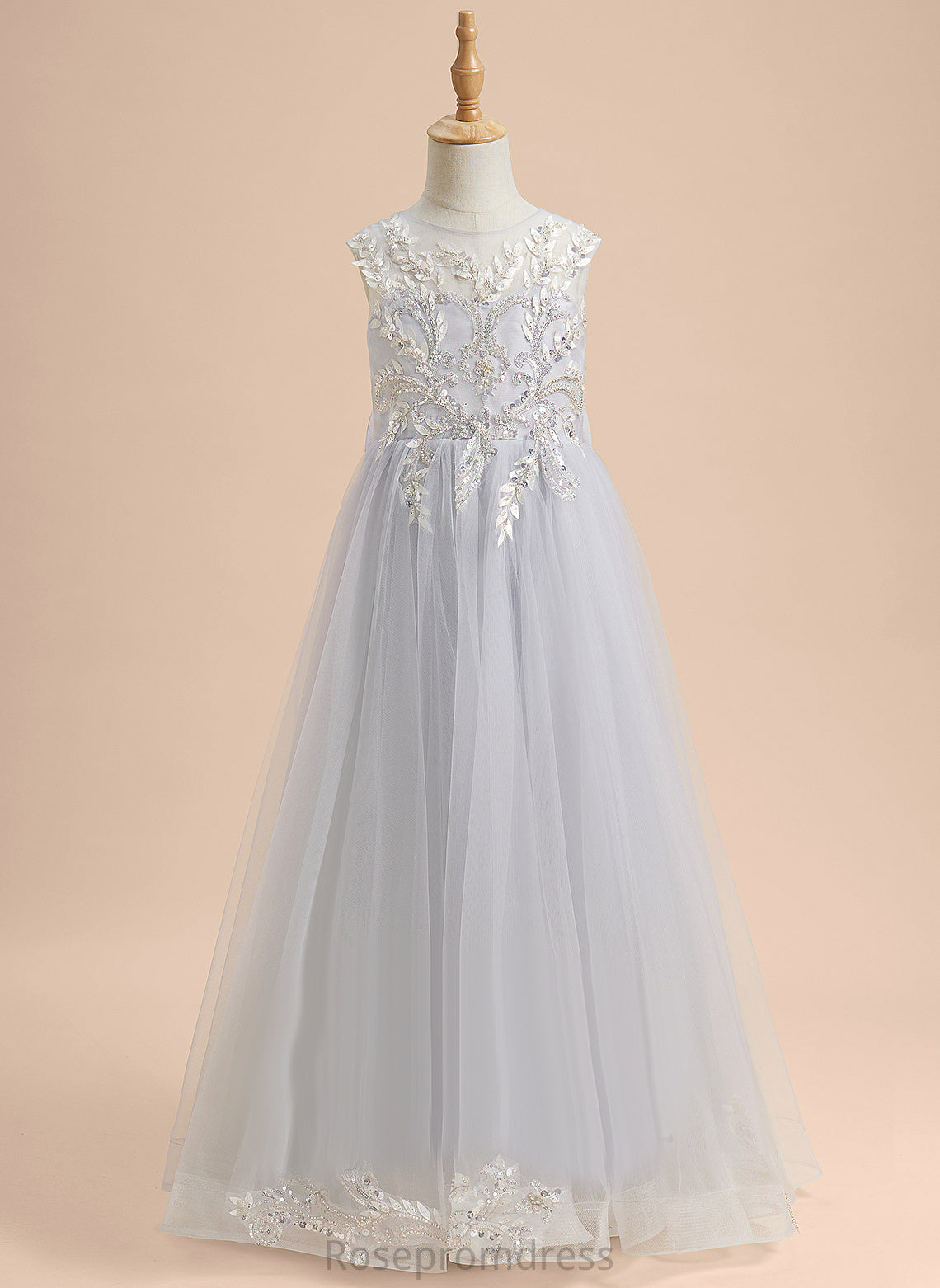 Esther Girl Neck With Sleeveless Dress Flower Girl Dresses Floor-length A-Line Beading/Sequins/Bow(s) Flower - Tulle Scoop