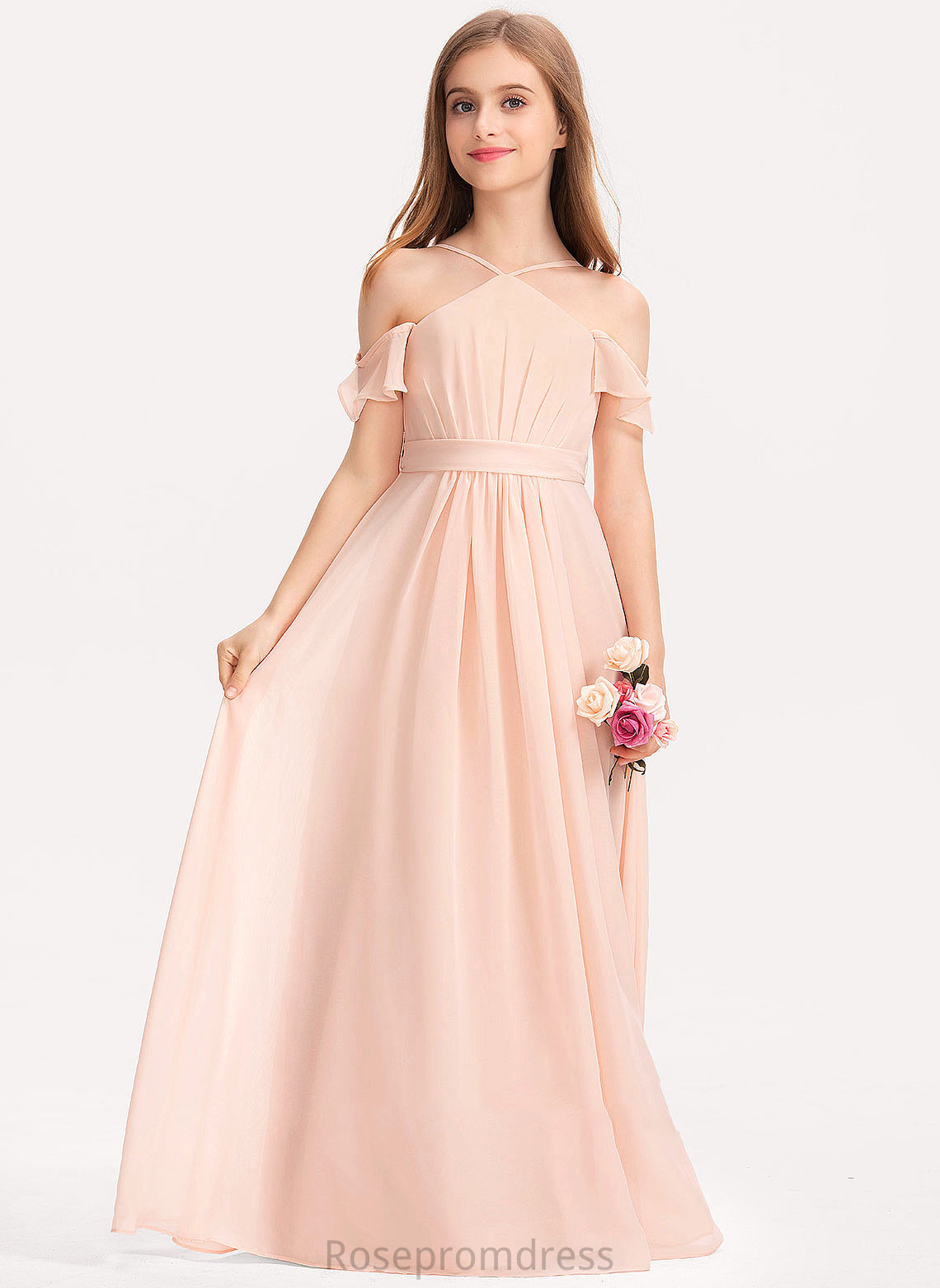 Justice With Junior Bridesmaid Dresses Floor-Length Chiffon Bow(s) Ruffle V-neck A-Line