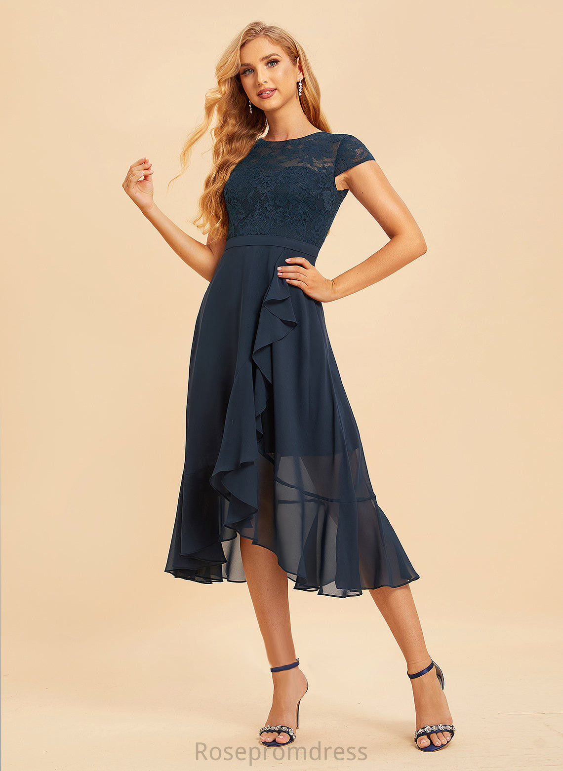 A-line Lace Neckline Silhouette Length Scoop Straps&Sleeves Asymmetrical Fabric Lauren A-Line/Princess V-Neck Bridesmaid Dresses