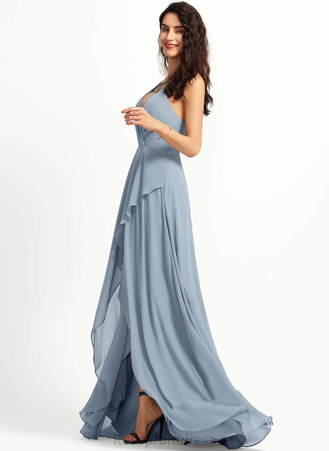 V-neck A-Line Asymmetrical Neckline Straps Silhouette Length Fabric Meredith Bridesmaid Dresses