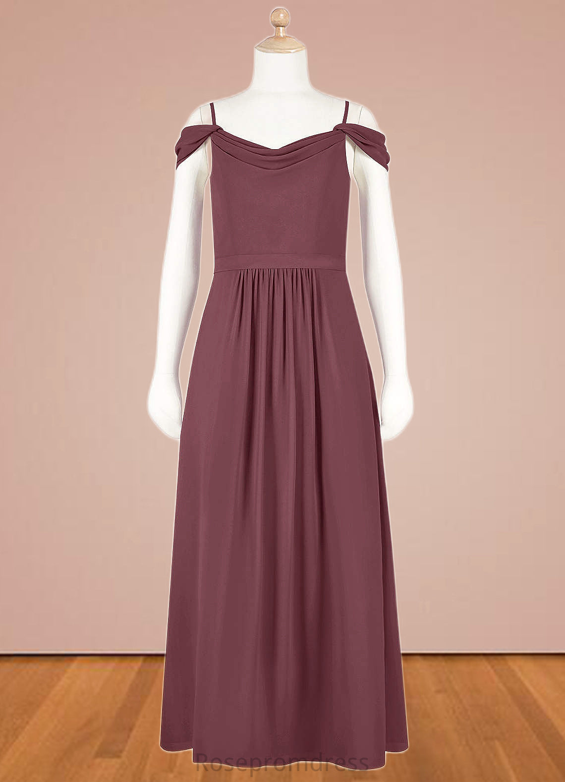 Juliette A-Line Off the Shoulder Chiffon Floor-Length Junior Bridesmaid Dress SRSP0020000