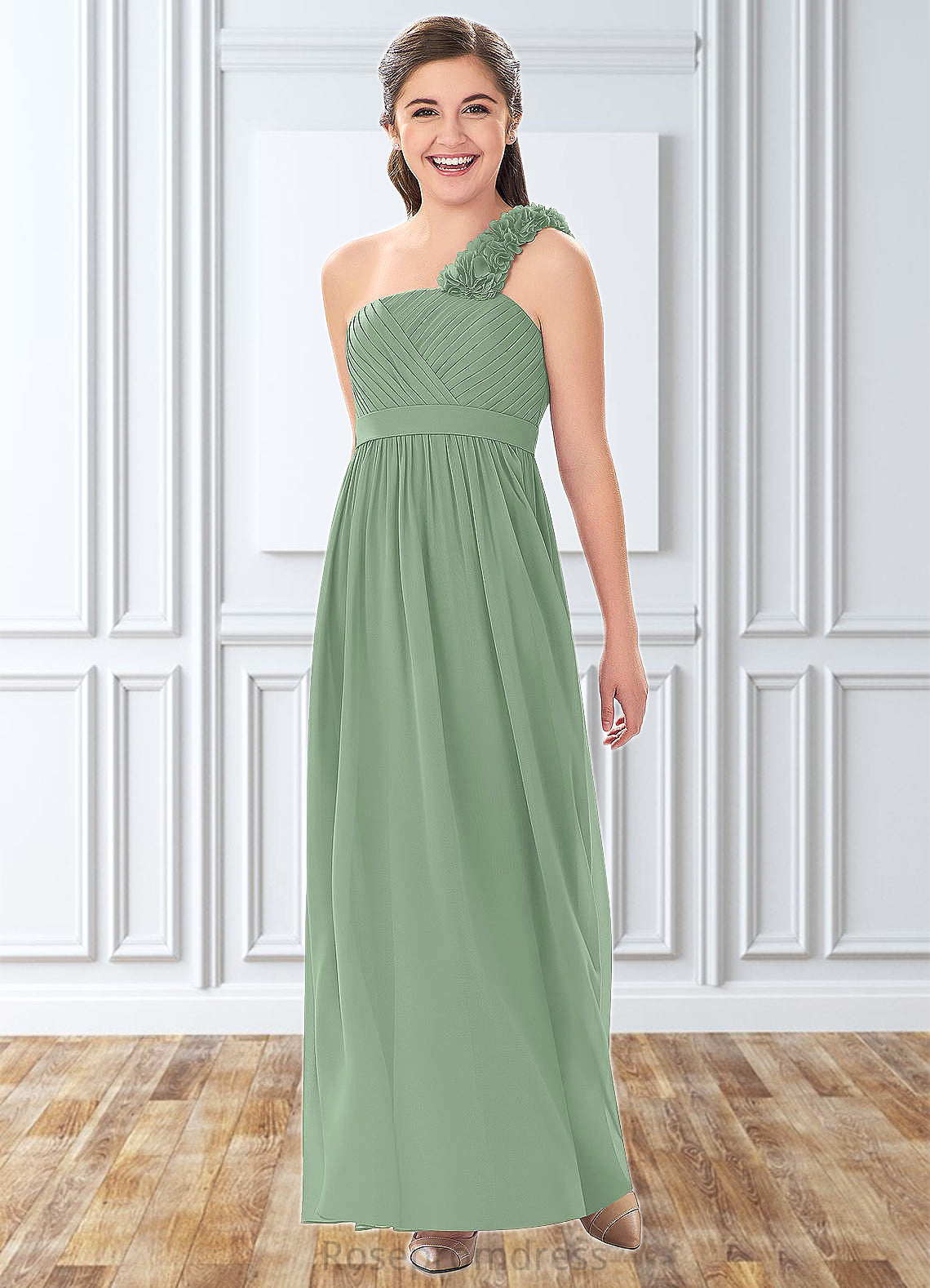 Kamari A-Line Pleated Chiffon Floor-Length Junior Bridesmaid Dress SRSP0019999