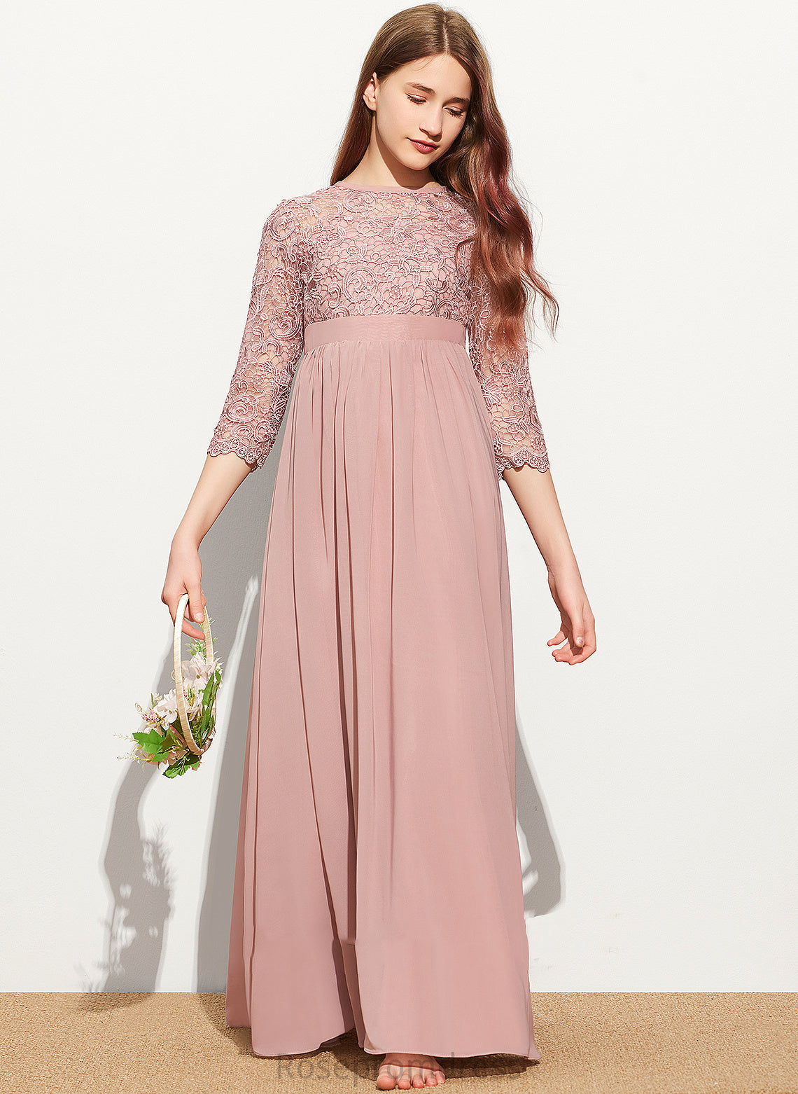 Junior Bridesmaid Dresses Neck Chiffon Arianna Floor-Length Scoop A-Line Lace