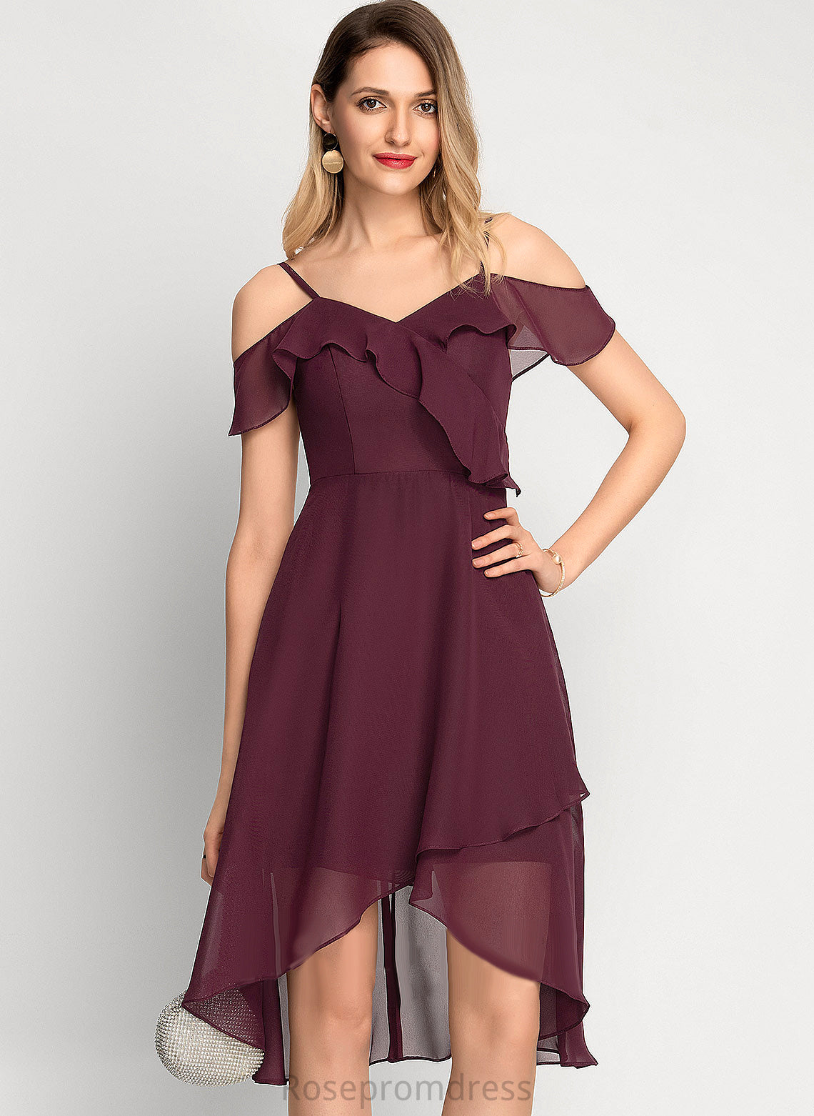 Aliya A-Line Cocktail Dresses Dress Cocktail Asymmetrical Chiffon Off-the-Shoulder