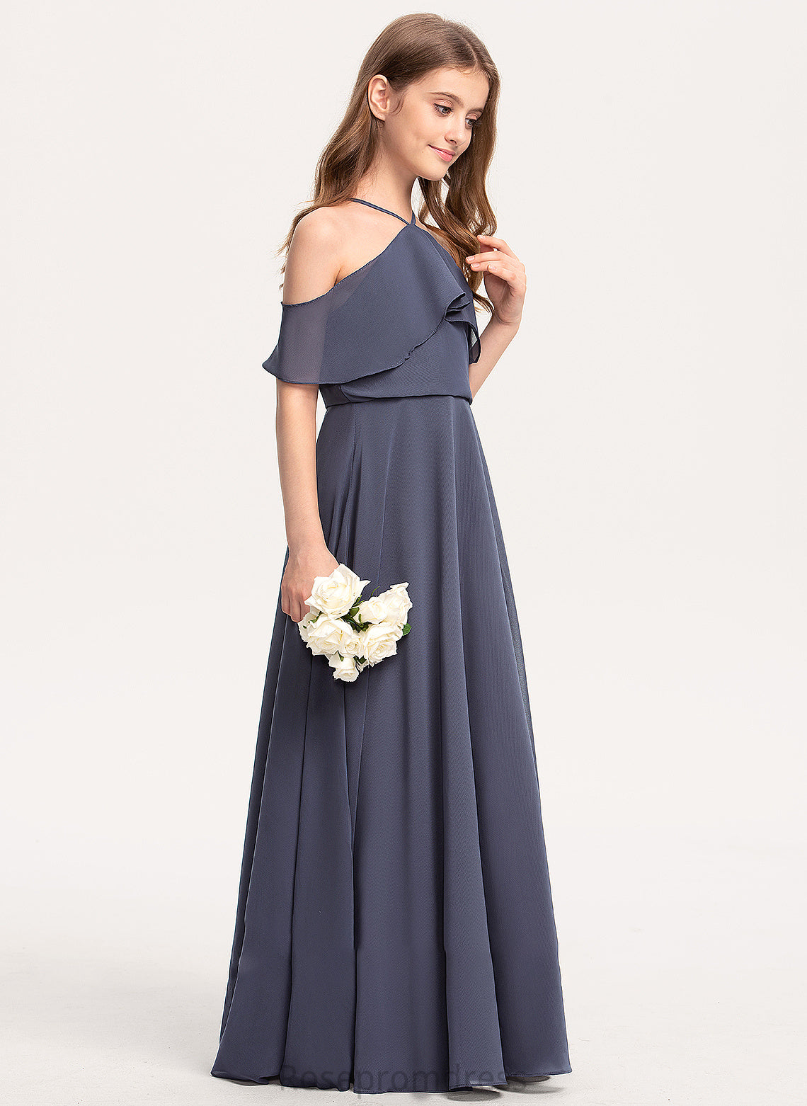 Chiffon Kayla Junior Bridesmaid Dresses With Floor-Length A-Line Ruffles Off-the-Shoulder Cascading