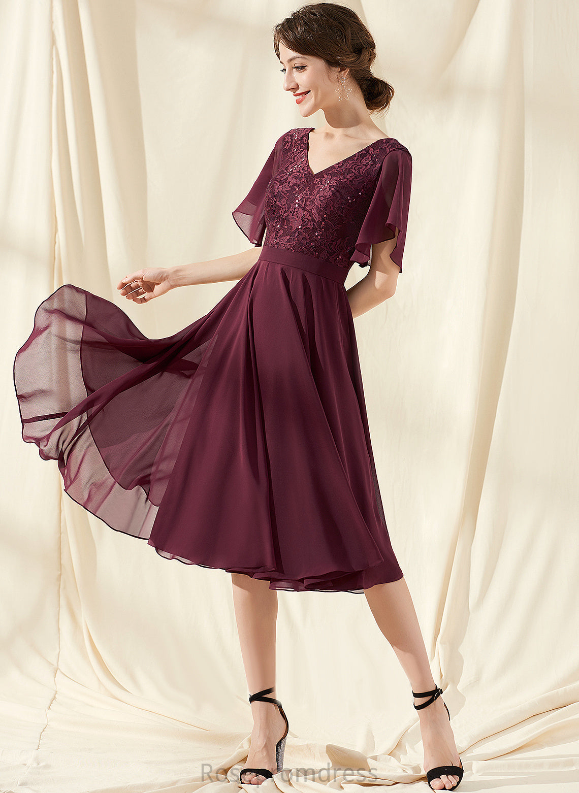 Lace Chiffon Sequins Dress Melody With Cocktail Dresses Cocktail A-Line V-neck Knee-Length