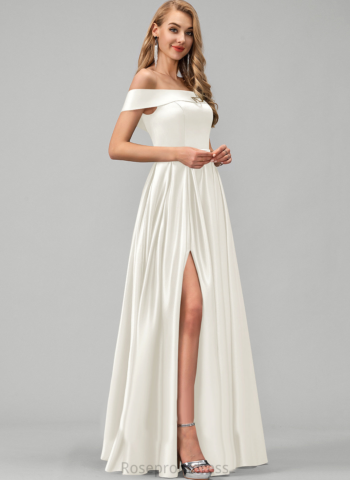 Floor-Length Dress Satin Wedding Dresses Wedding Off-the-Shoulder Ball-Gown/Princess Emilie