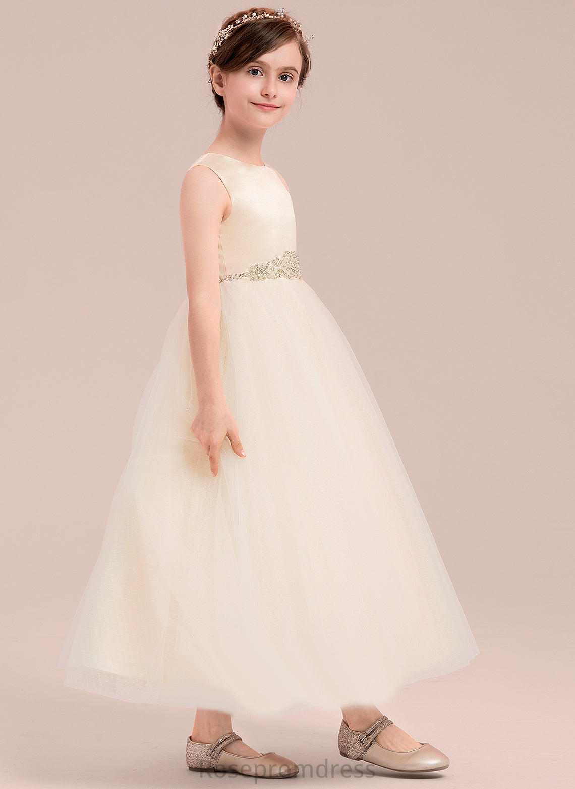 Yazmin Scoop Flower Flower Girl Dresses Girl Beading Neck Dress - Satin/Tulle With Ankle-length Sleeveless A-Line