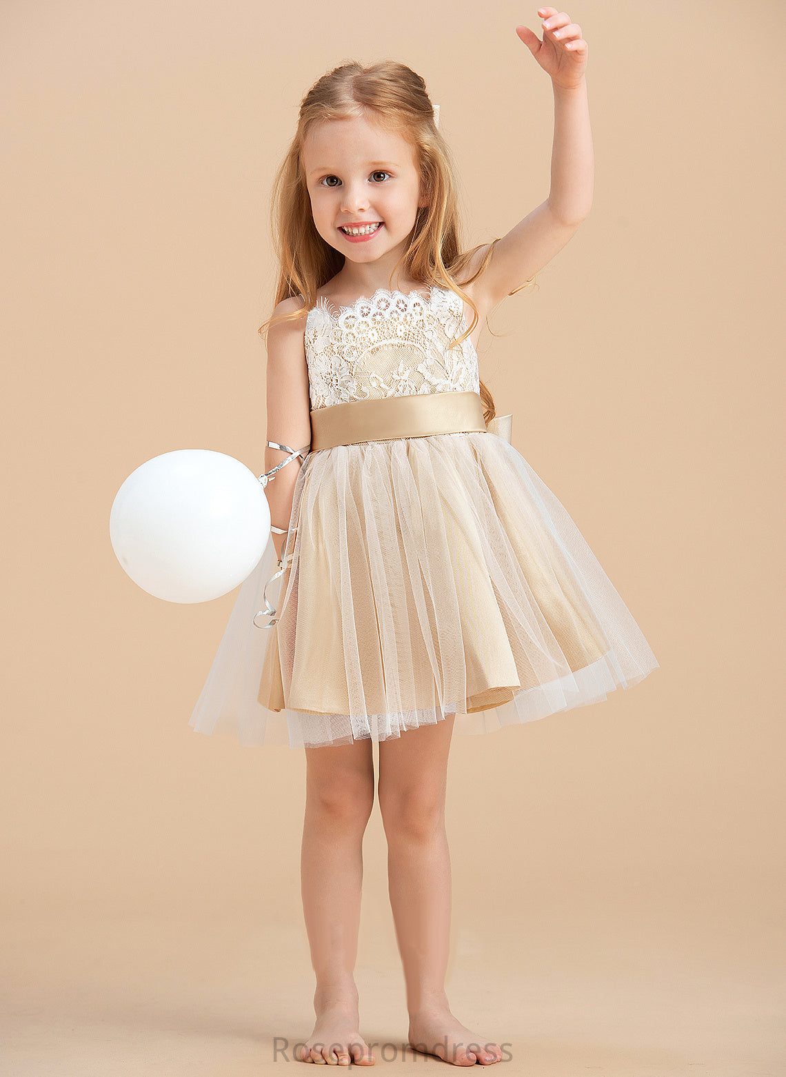 Sash/Bow(s) Dress sash) Kiera With Girl (Undetachable Flower Girl Dresses Flower Sleeveless A-Line/Princess Knee-length - Tulle/Lace Straps