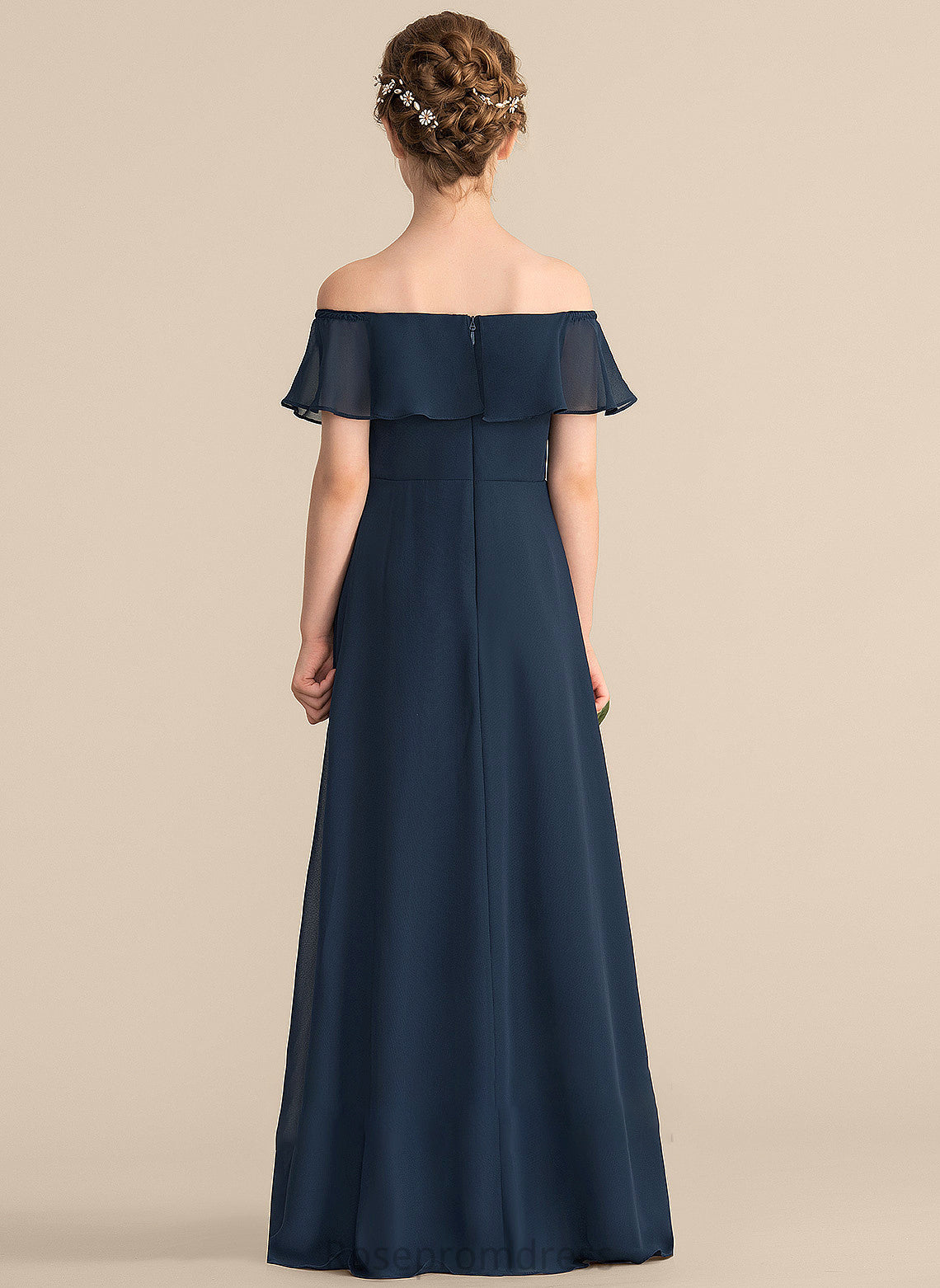 Chiffon With Cascading A-Line Ruffles Junior Bridesmaid Dresses Arely Floor-Length Off-the-Shoulder