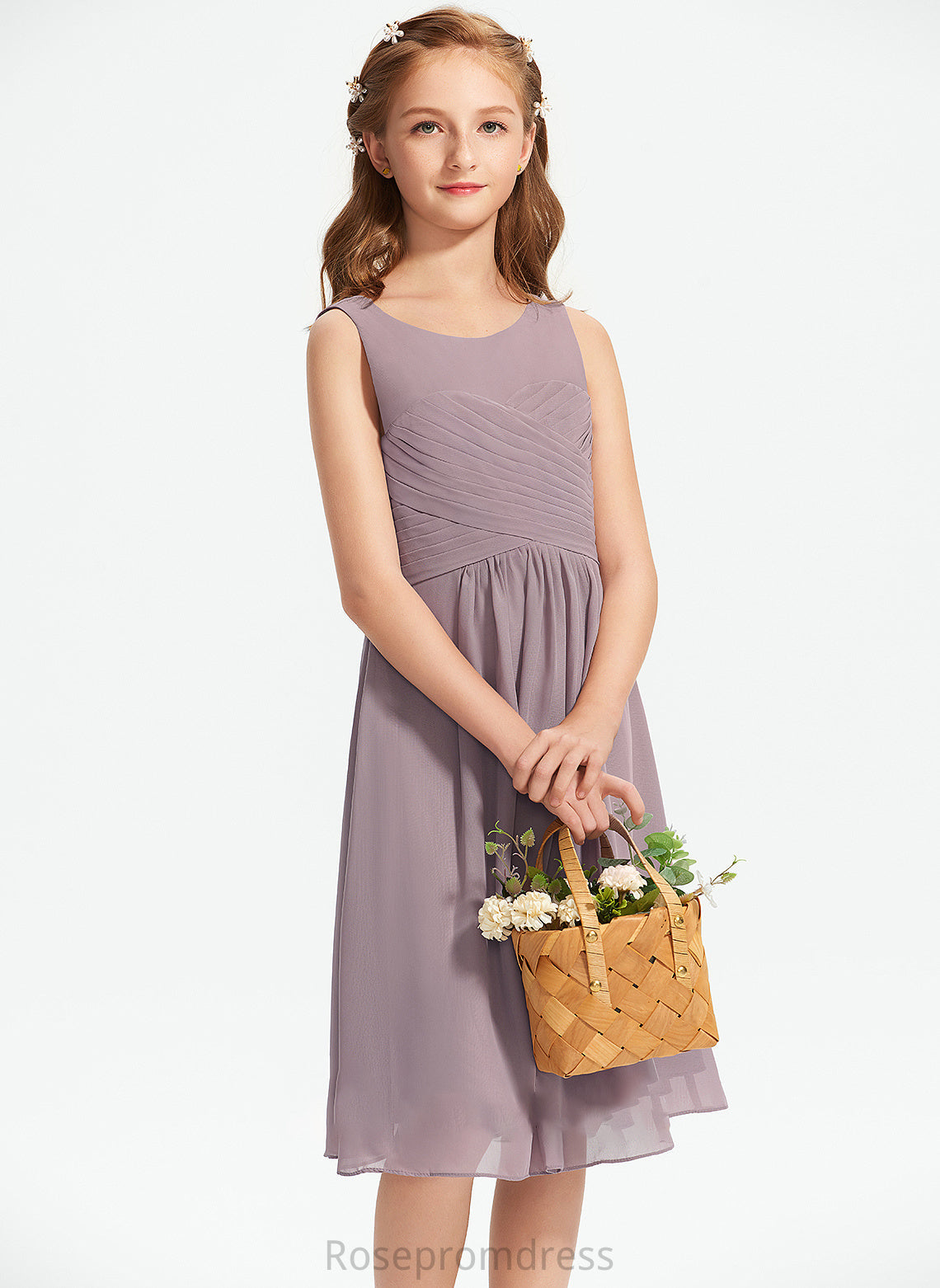 Scoop Junior Bridesmaid Dresses With Ruffle A-Line Knee-Length Neck Chiffon Prudence