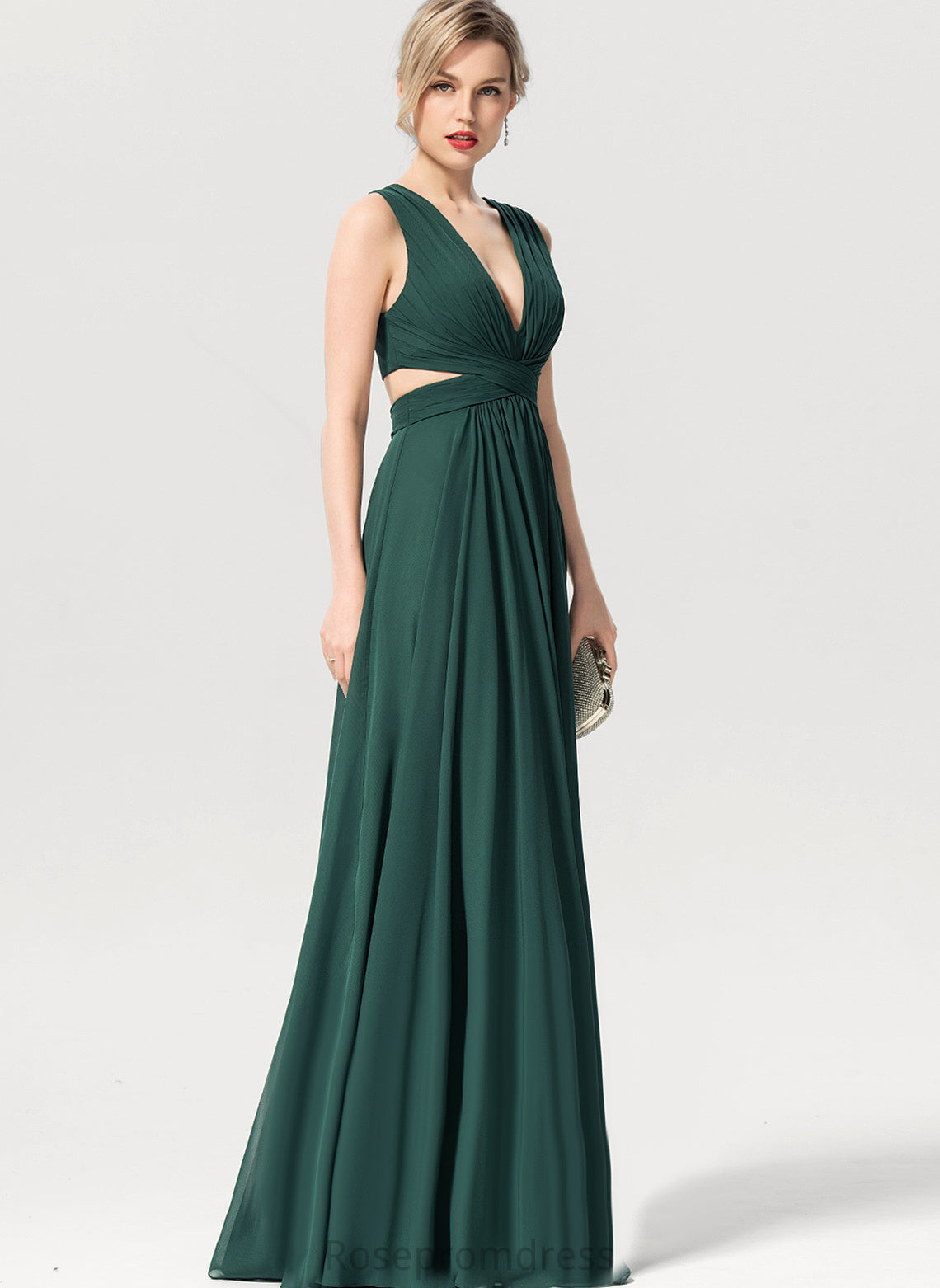 A-Line Floor-Length Silhouette Neckline Pleated Length Fabric V-neck Embellishment Lizeth Bridesmaid Dresses