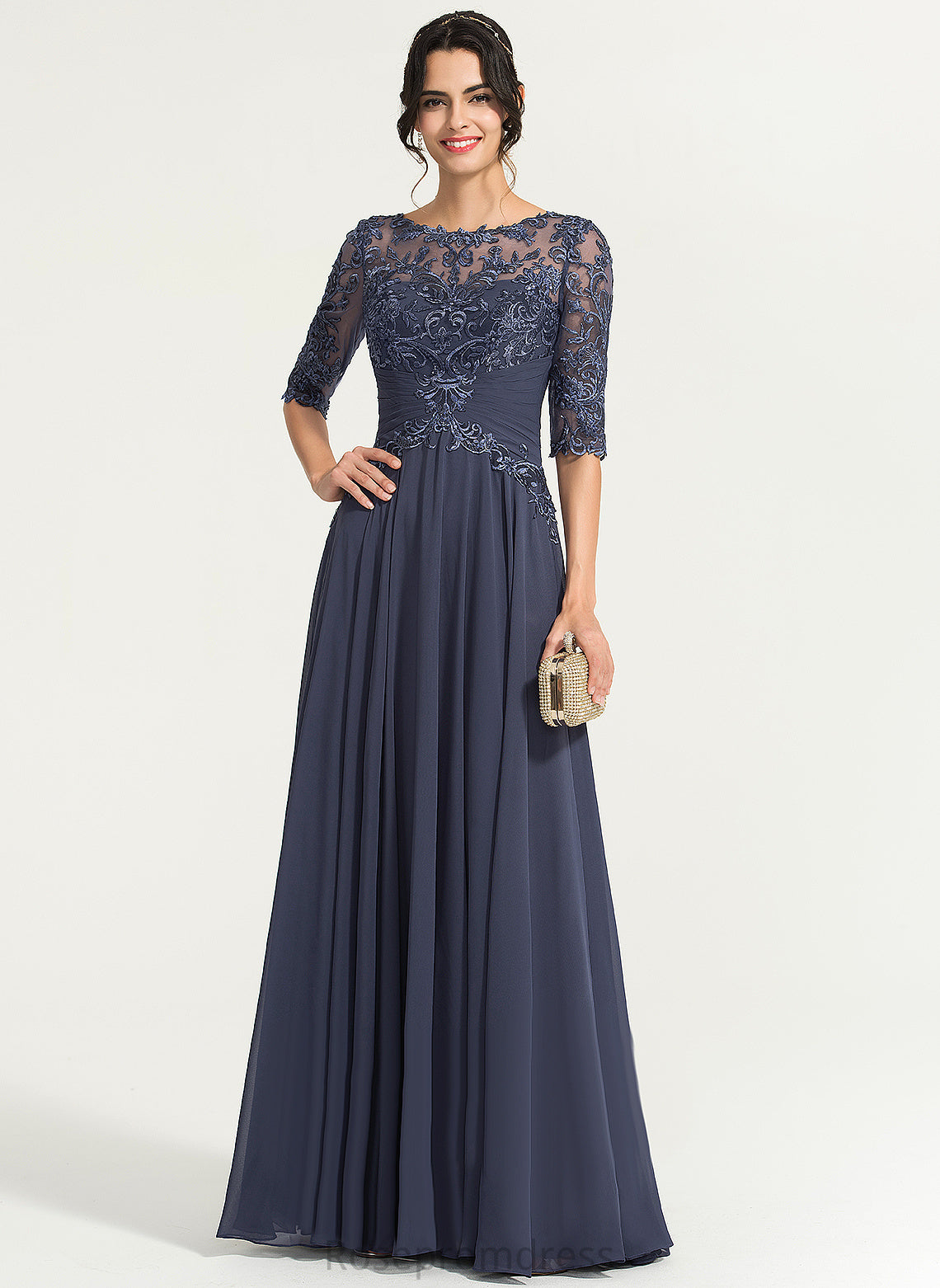 A-Line Scoop Lace Madelyn Chiffon Sequins With Prom Dresses Floor-Length