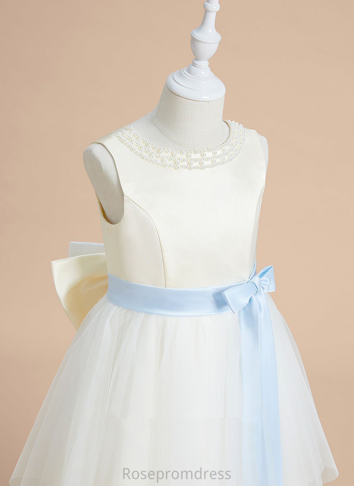 Scoop With A-Line Tea-length Satin/Tulle Sleeveless - Flower Neck Sash/Beading/Bow(s) Flower Girl Dresses Dress Miya Girl