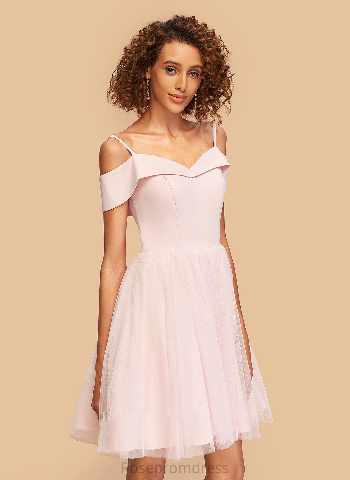 Short/Mini Nayeli Off-the-Shoulder V-neck A-Line Homecoming Tulle Dress Homecoming Dresses