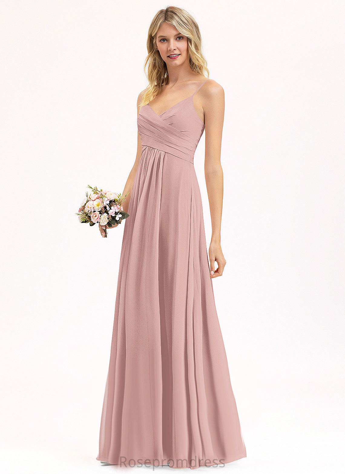 Embellishment Length Silhouette Floor-Length Fabric A-Line Pleated V-neck Neckline Ayanna Sleeveless A-Line/Princess Bridesmaid Dresses