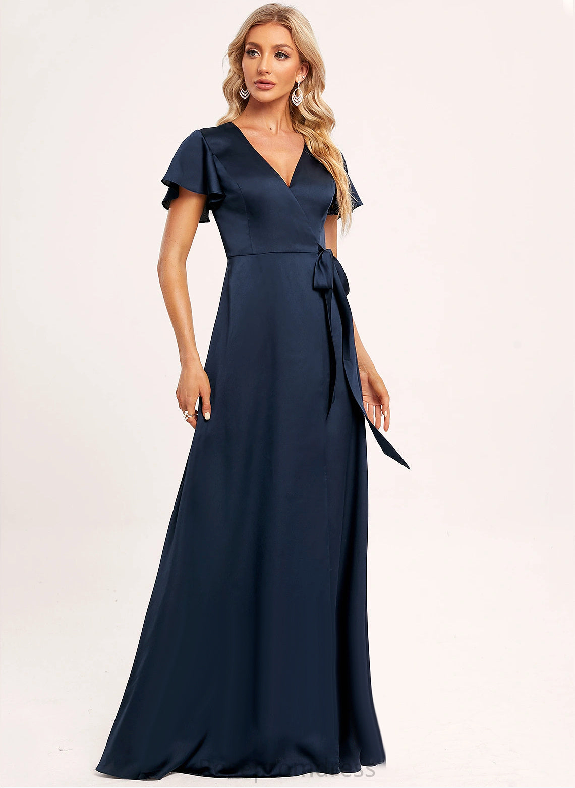 ShortSleeves A-line Neckline Silhouette V-Neck Length Floor-Length FullyLined Straps&Sleeves Vivian Bridesmaid Dresses