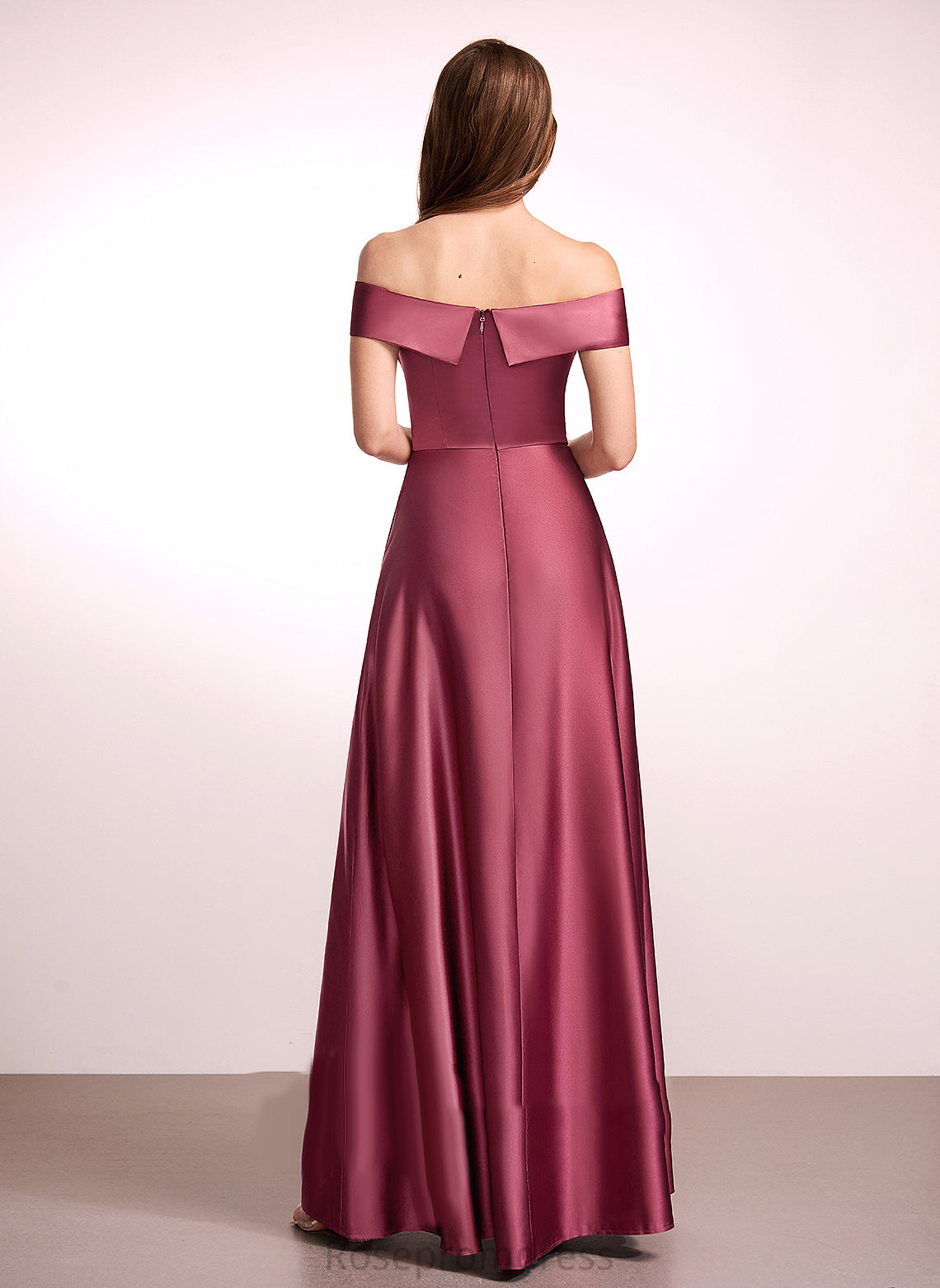 Neckline Fabric Length Floor-Length Embellishment Silhouette SplitFront Off-the-Shoulder A-Line Melinda Floor Length Sheath/Column Bridesmaid Dresses