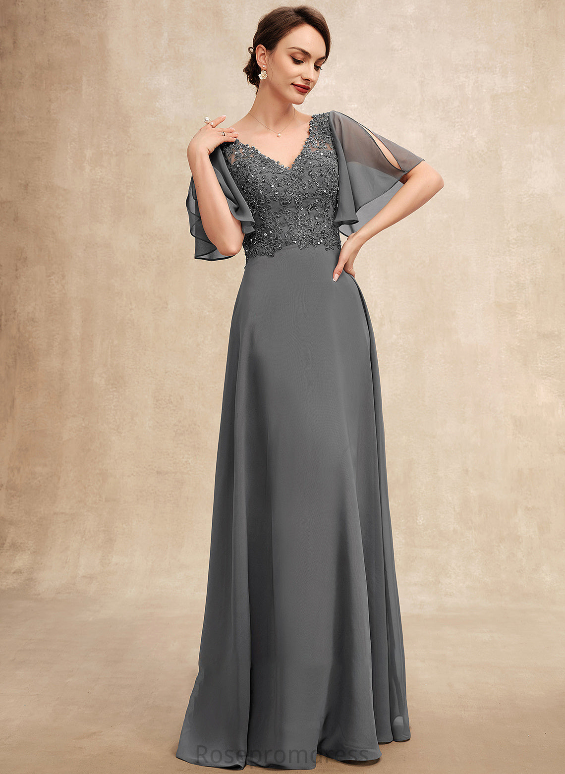 With Dress Bride Beading V-neck Floor-Length A-Line Mother of the Bride Dresses Mother of Lace Melody Sequins the Chiffon