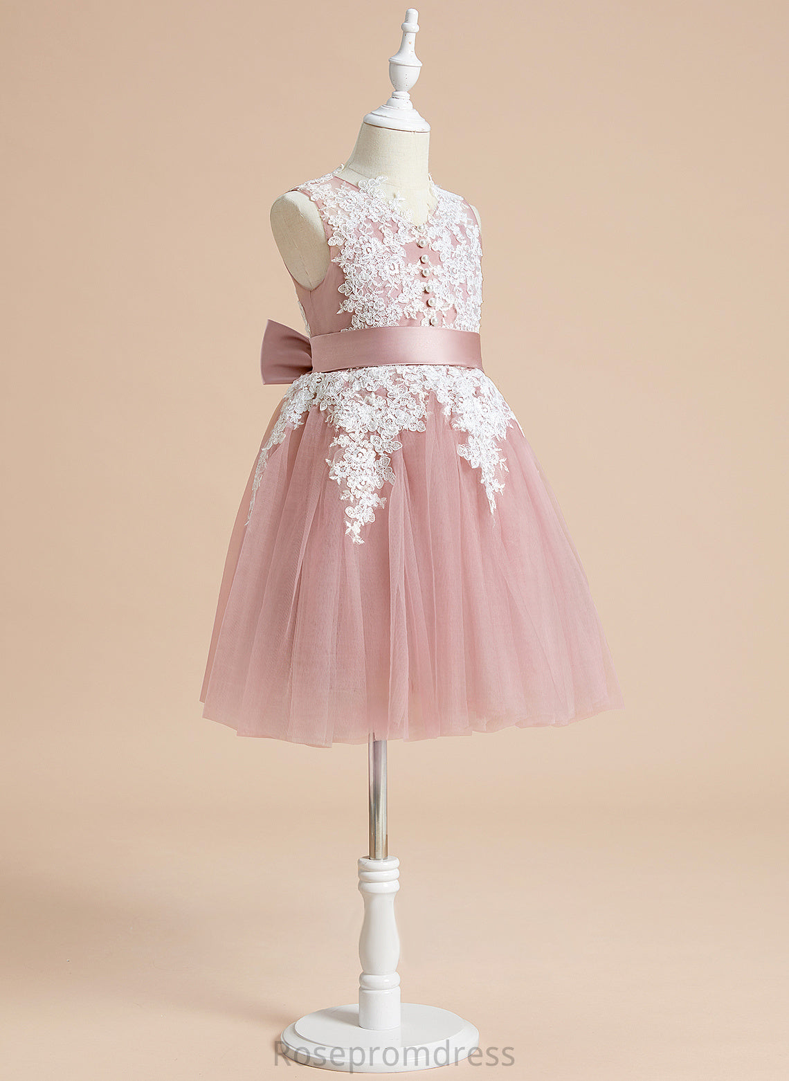 A-Line Bow(s) Sleeveless Girl Dress Knee-length Flower Flower Girl Dresses Jasmine With - V-neck Tulle/Lace