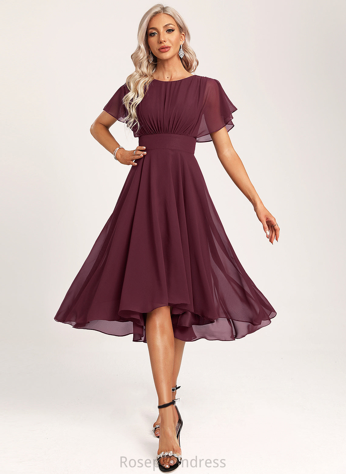 Asymmetrical Scoop Embellishment Silhouette Length A-Line Ruffle Neckline Fabric Paige Bridesmaid Dresses