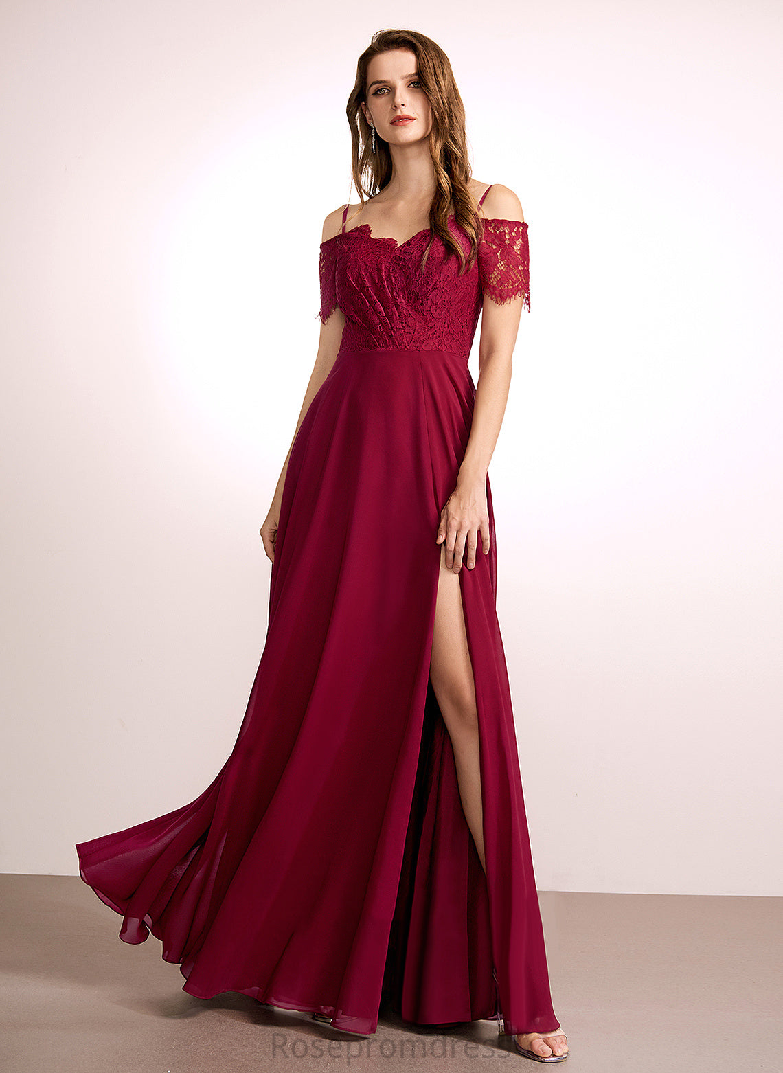 Floor-Length Fabric V-neck Neckline Length Straps Lace Silhouette A-Line Marisa Bridesmaid Dresses